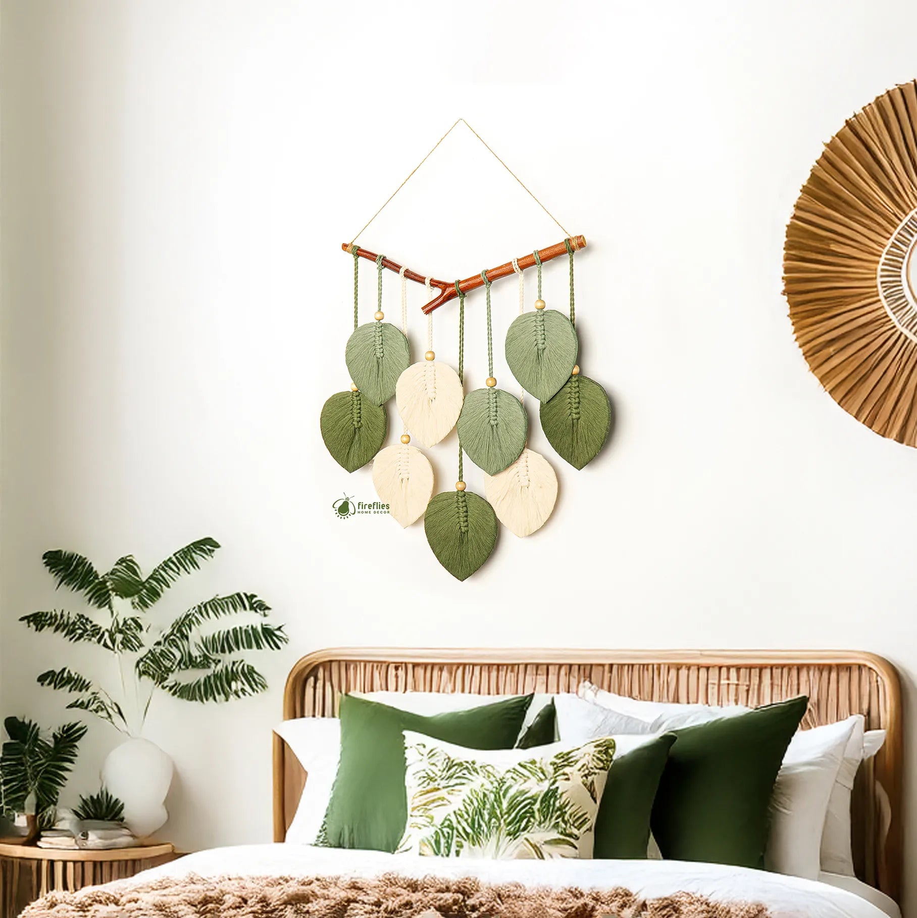 Translation missing: en.boho green macrame leaves wall hangings: Macrame Leaf Hangings