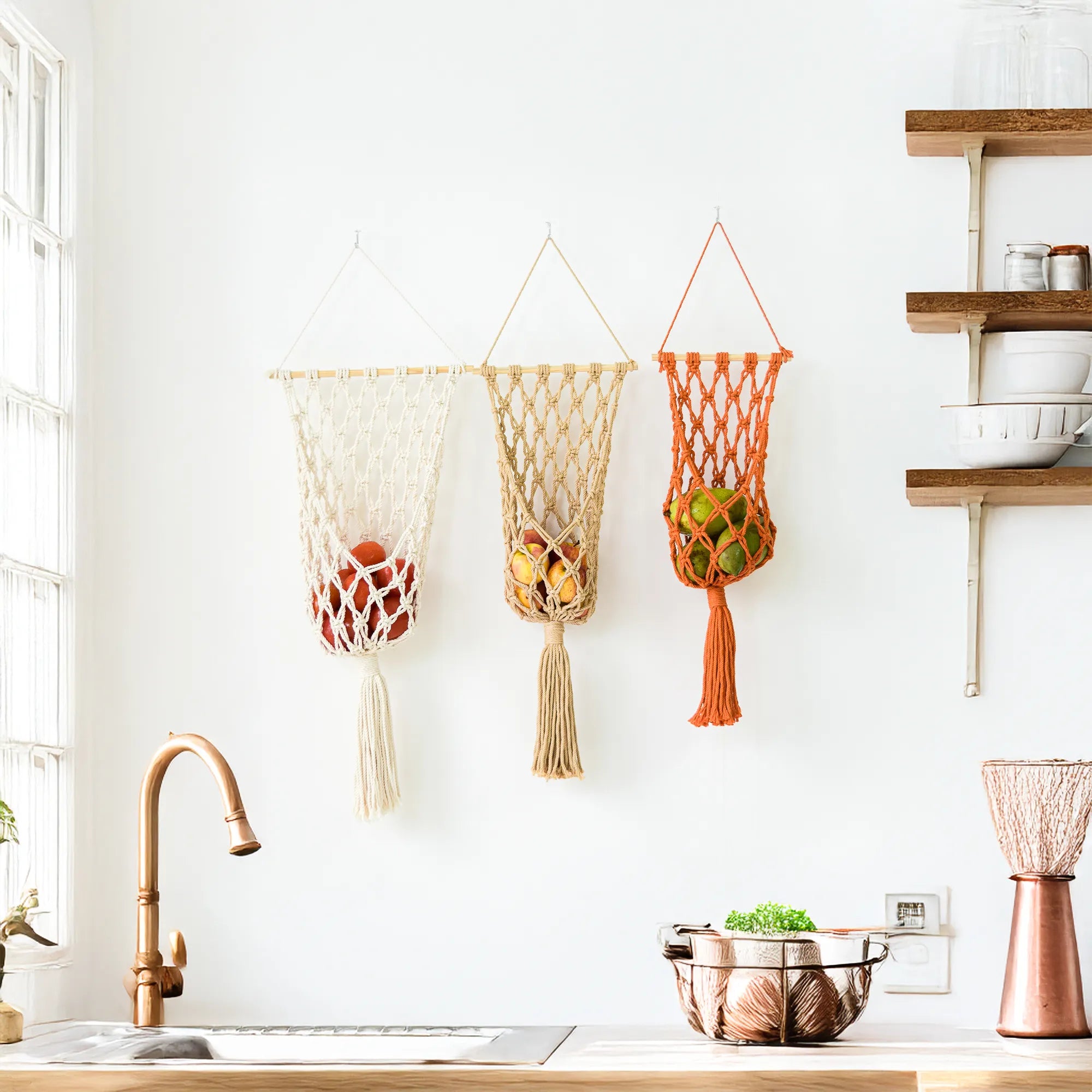Translation missing: en.macrame fruit hanging baskets for kitchen and dining wall accents and organization : Kitchen & Dining Accents