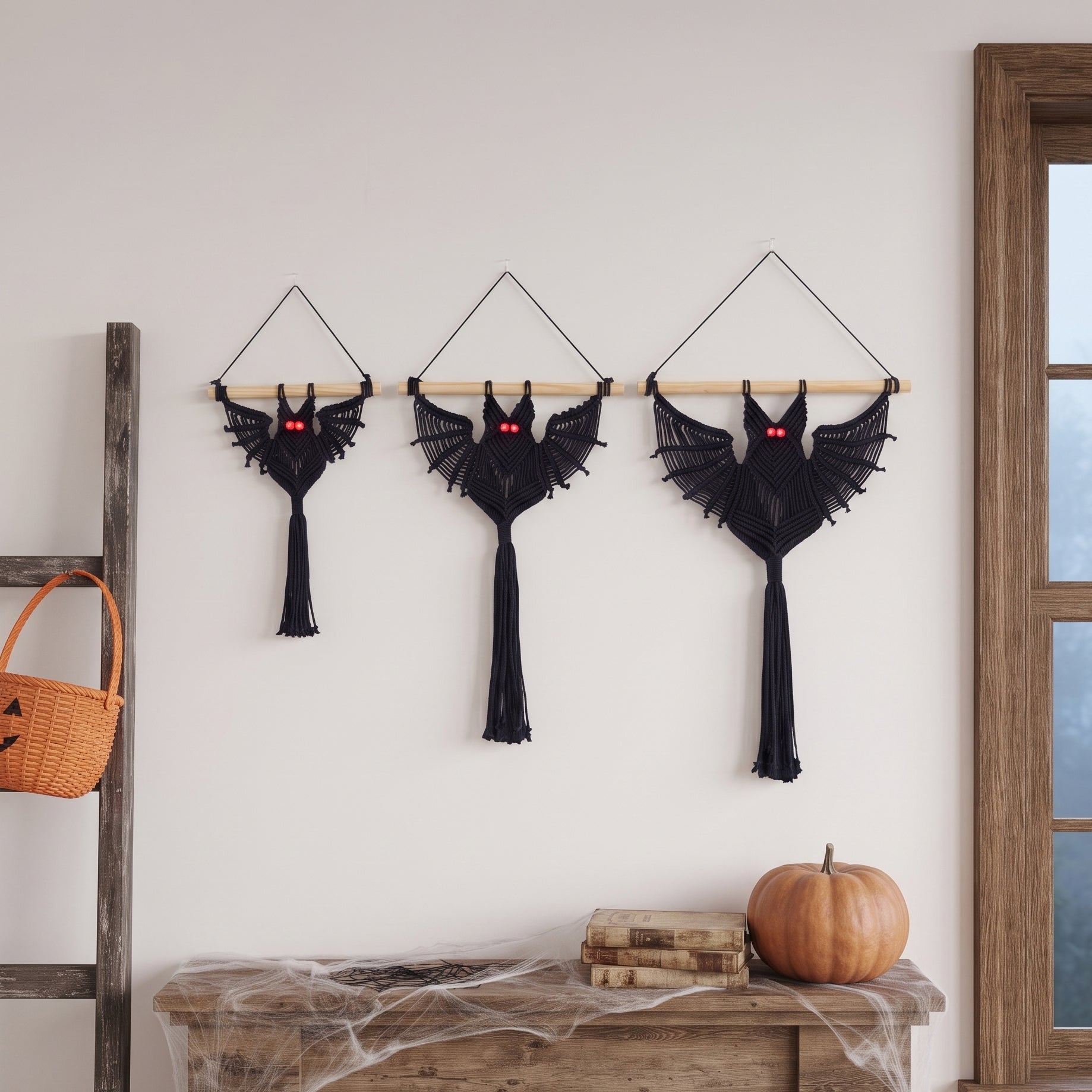 Translation missing: en.Macrame bat halloween wall hangings for Gothic spooky season decoration: Macrame Halloween