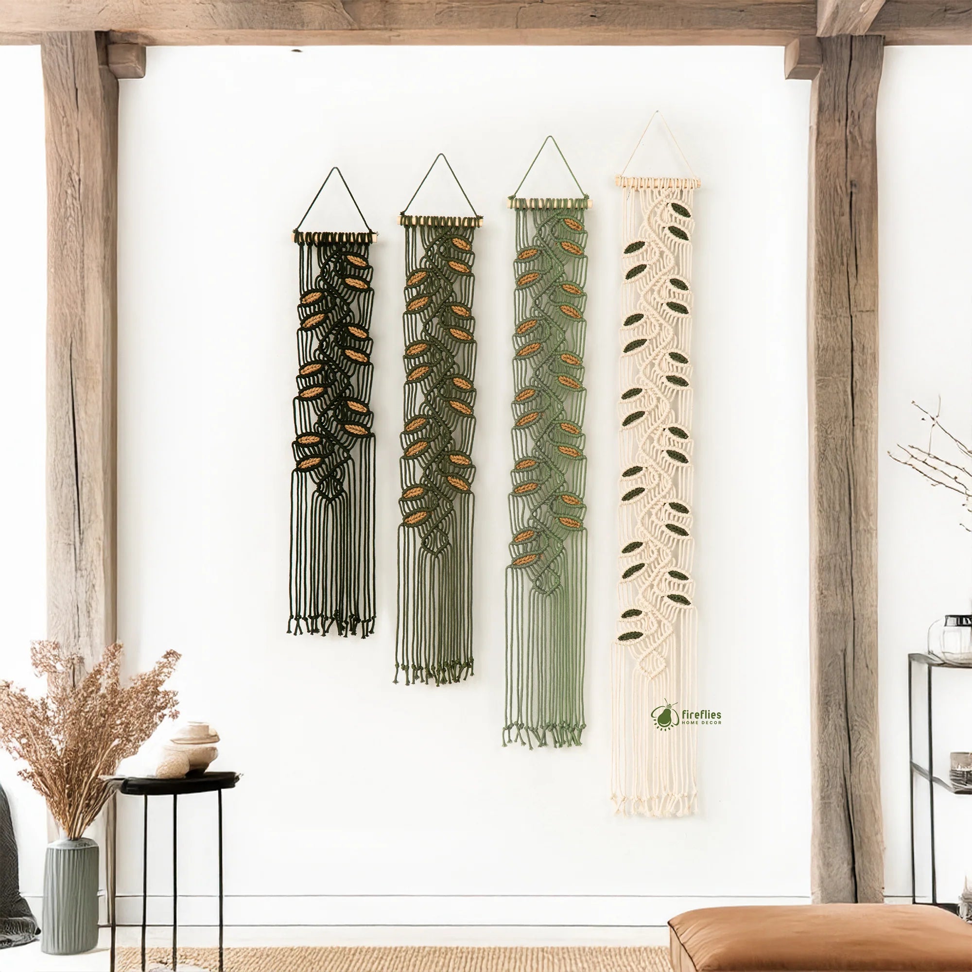 Translation missing: en.Colorful vertical macrame leaf wall hangings for boho home decoration : Vertical Macrame Hangings
