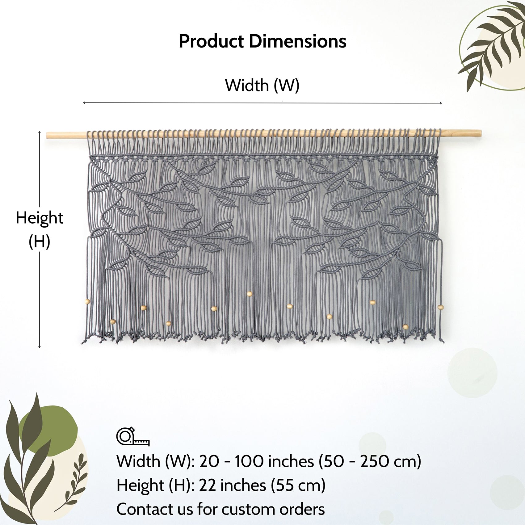 Extra-wide slate textile wall mural featuring a continuous climbing botanical vine pattern.