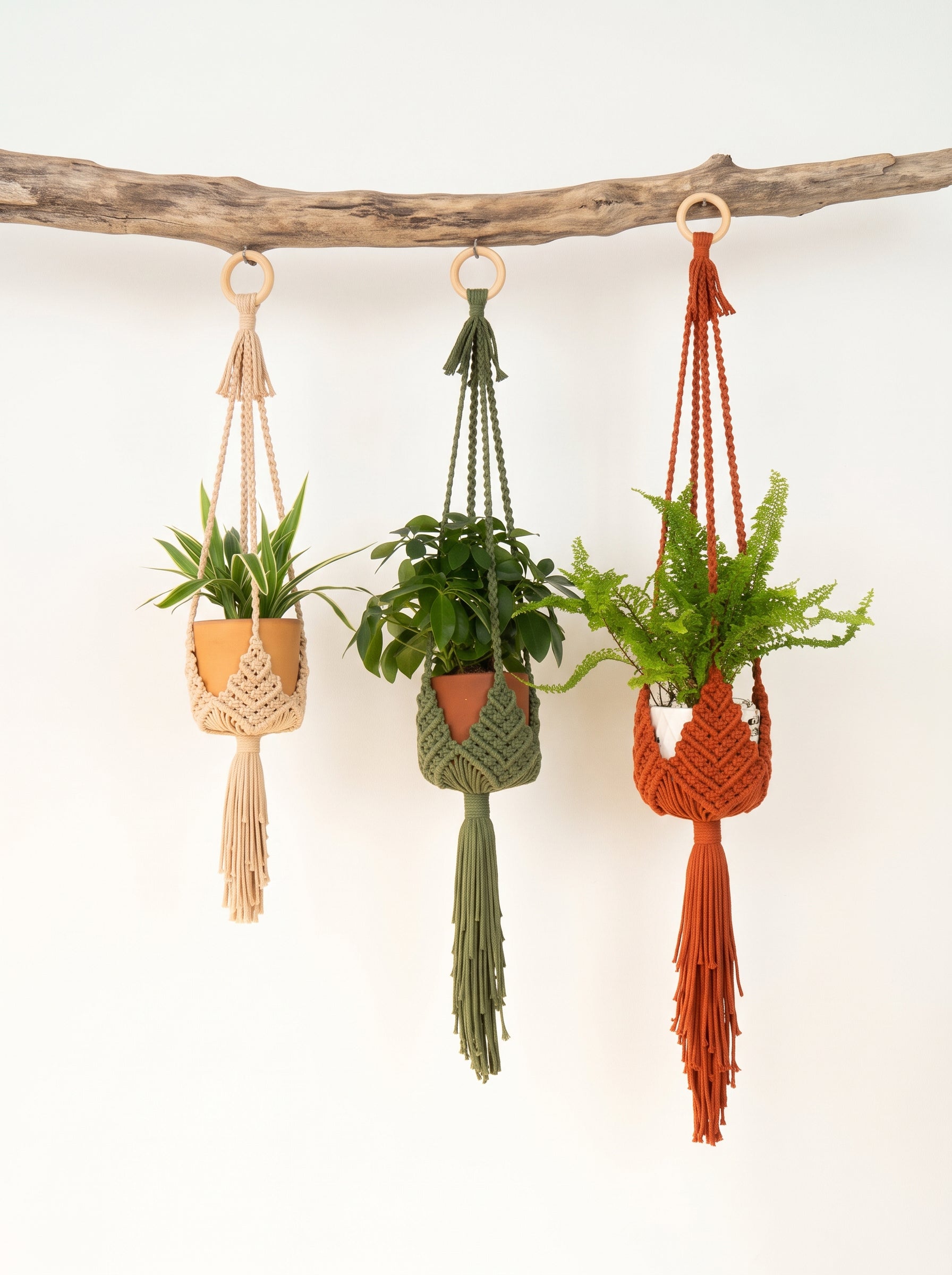Bloom Macrame Plant Hangers Wood Rings