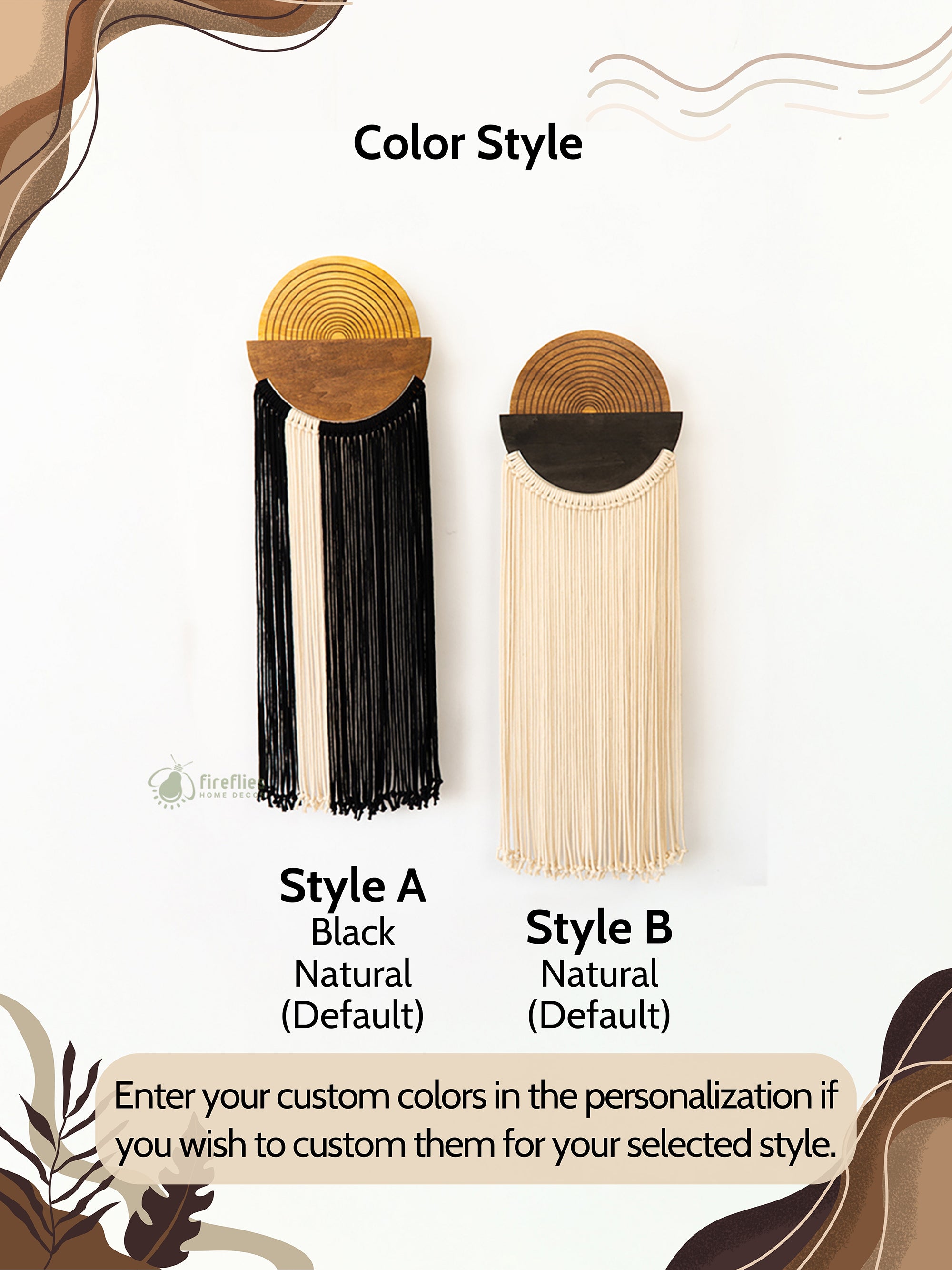 Two pairs of earrings, one black and one beige, with wooden accents on a white background.