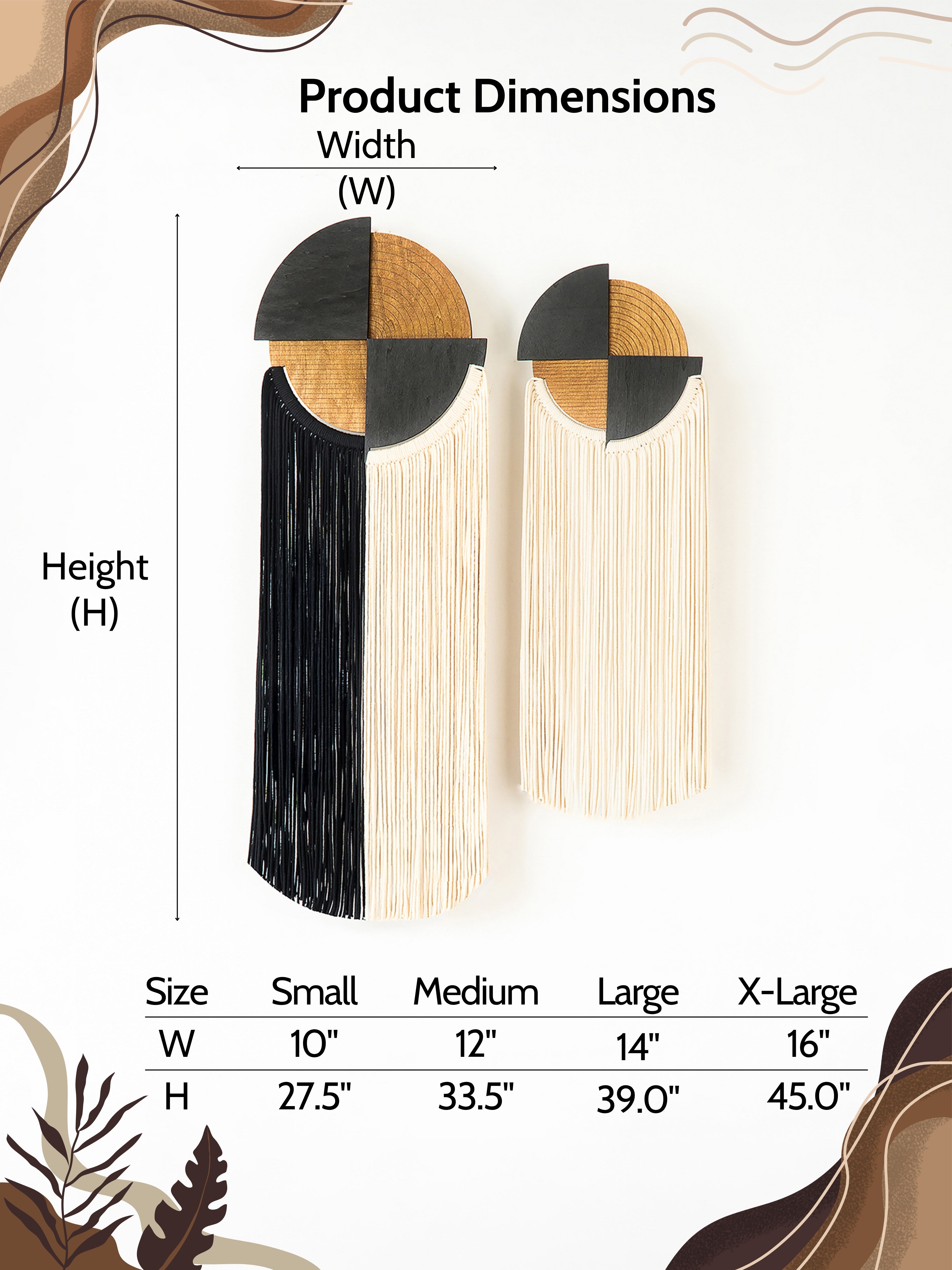 Product dimensions chart for earrings with size labels and measurements.