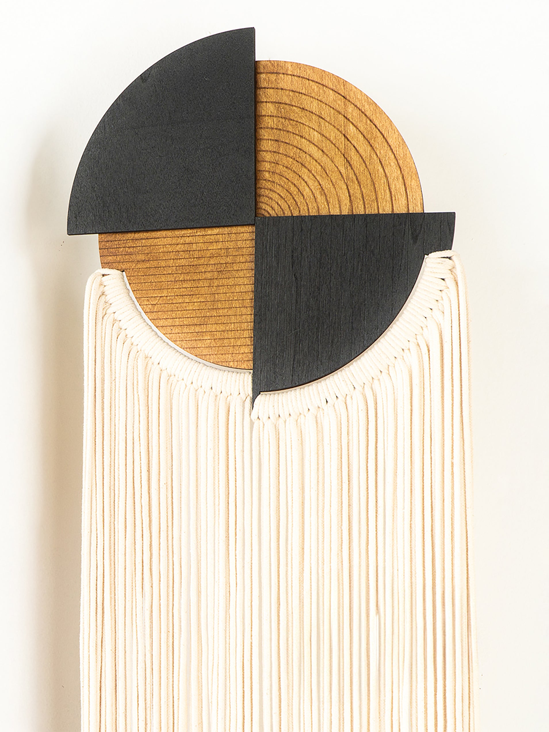 Wooden shelf with a black triangular base on a white background