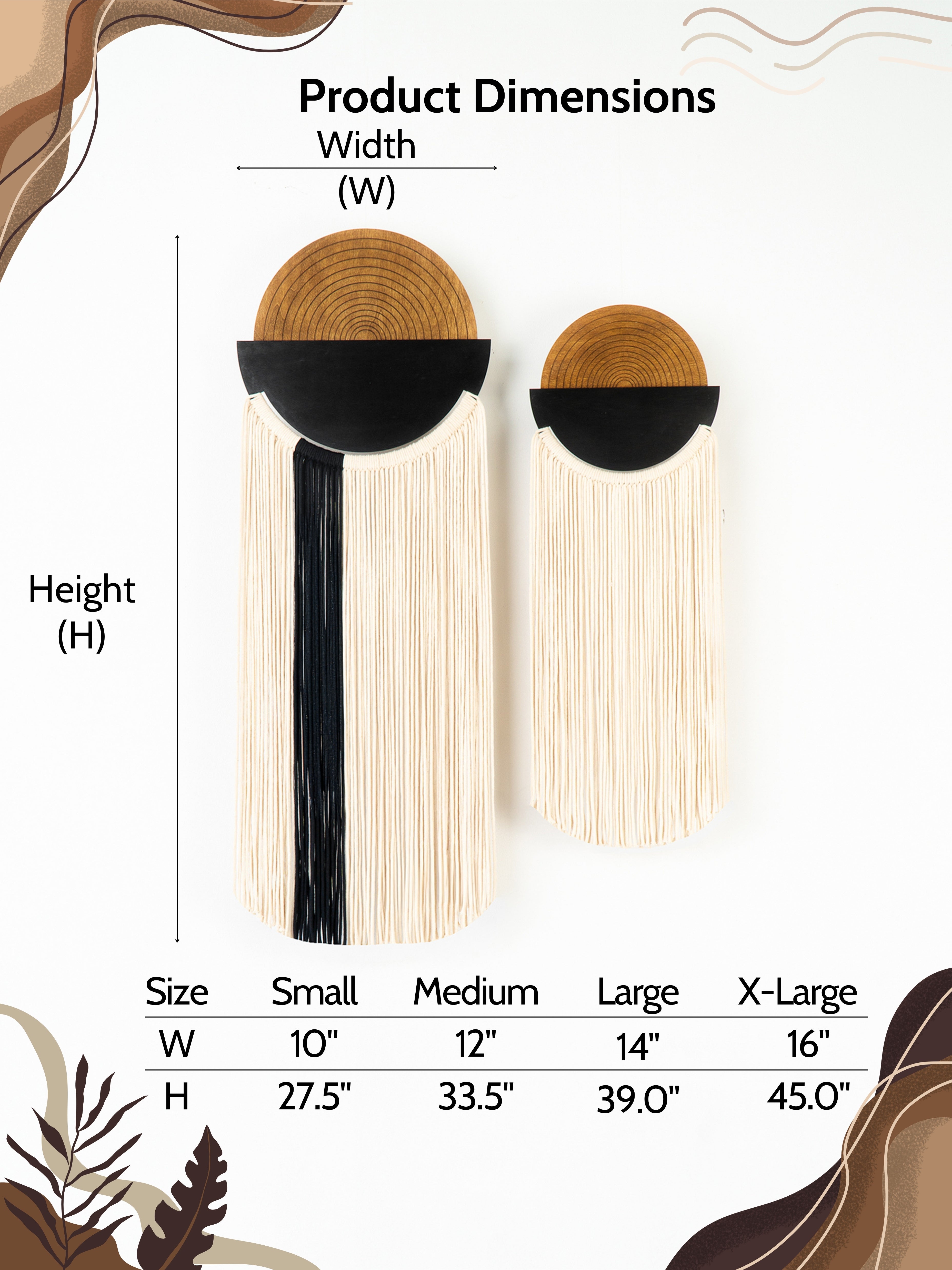 Product dimensions chart for earrings with size labels and measurements.