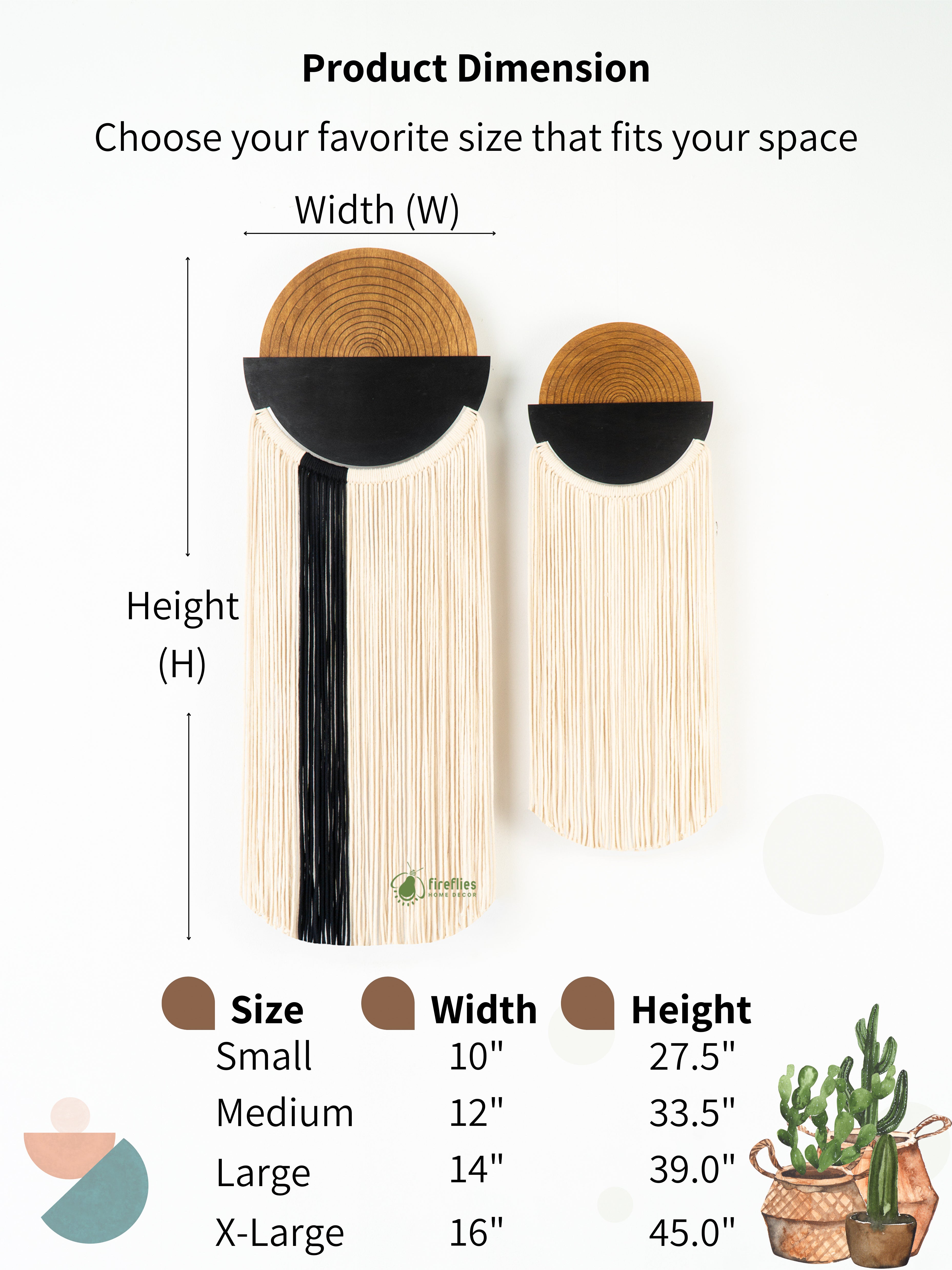 Product dimensions chart for wall art with size options and measurements.