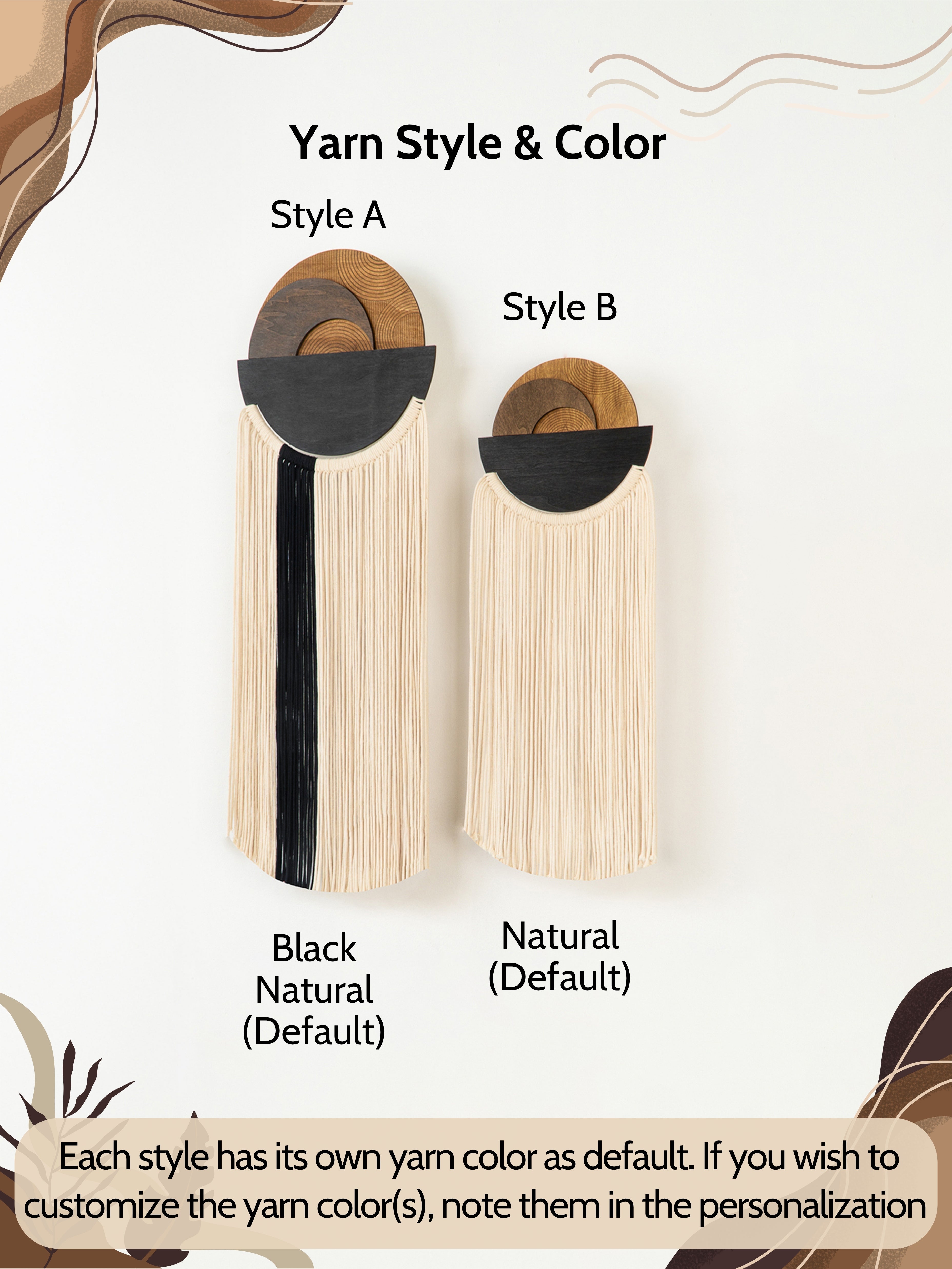 Two yarn samples labeled Style A and Style B with default colors indicated.