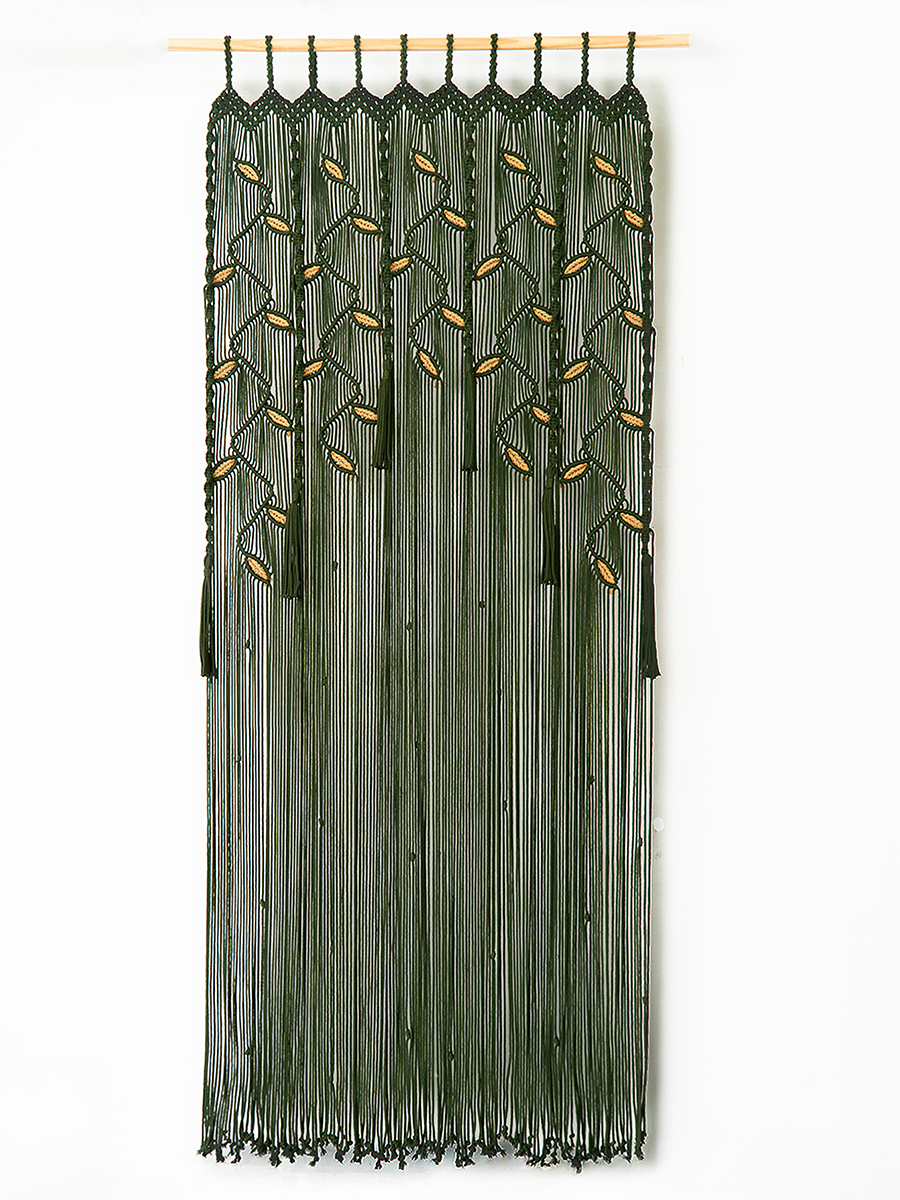 Clay Dark Green Macrame Leaf Door Curtain Tassels