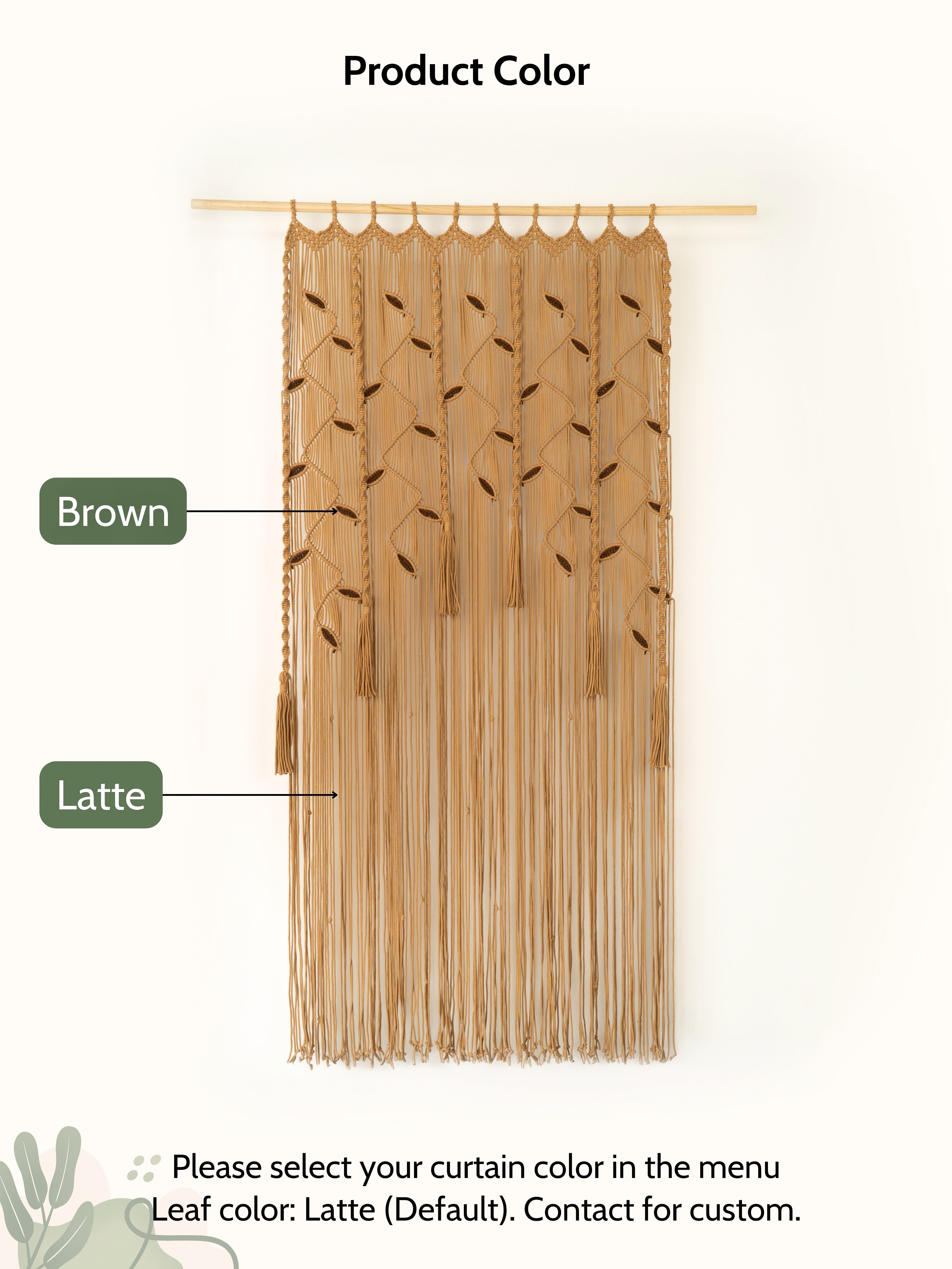 Brown and Latte color options for a curtain with leaf pattern on a white background.