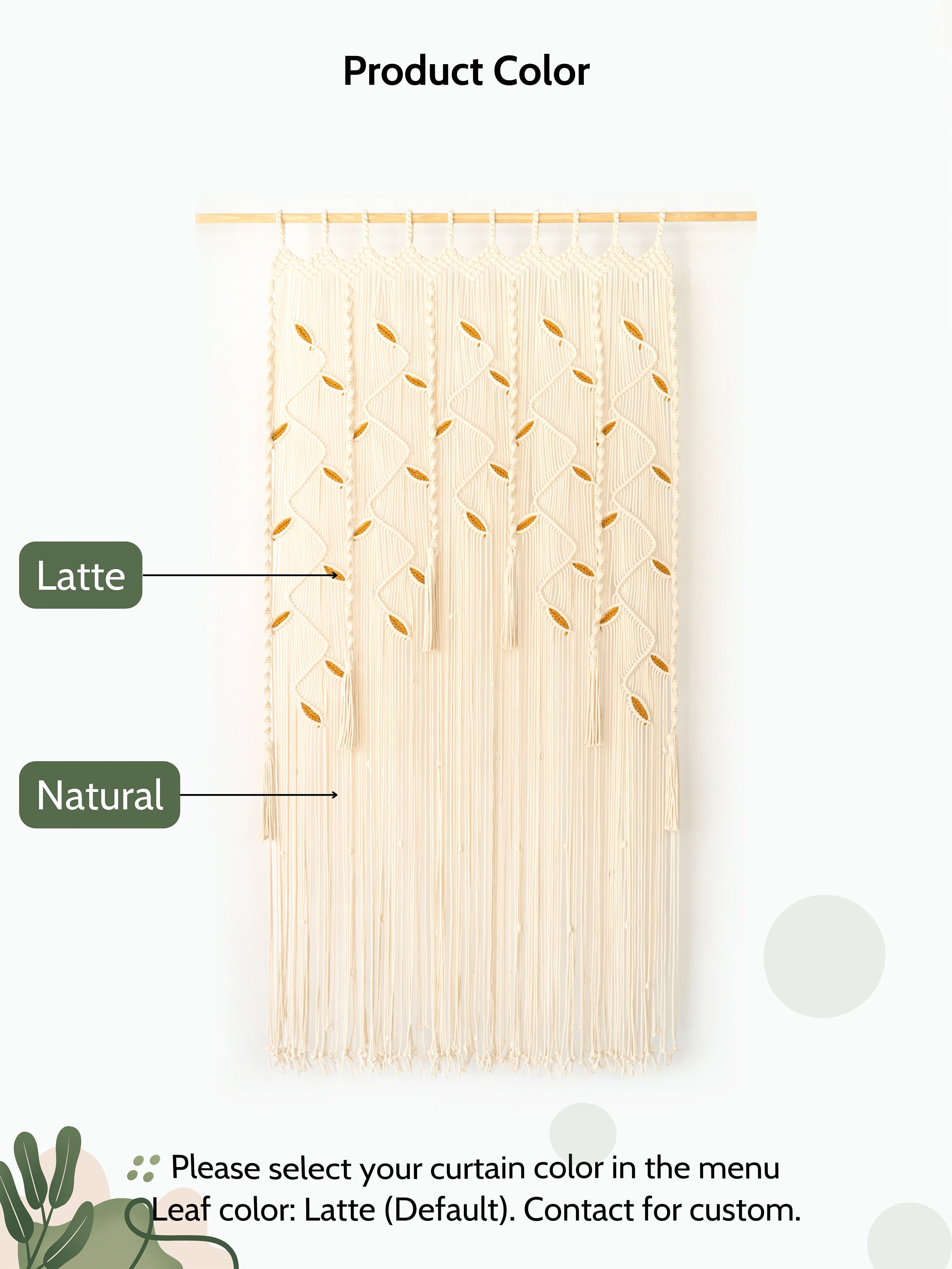 Textured curtain with 'Latte' and 'Natural' color options on a white background