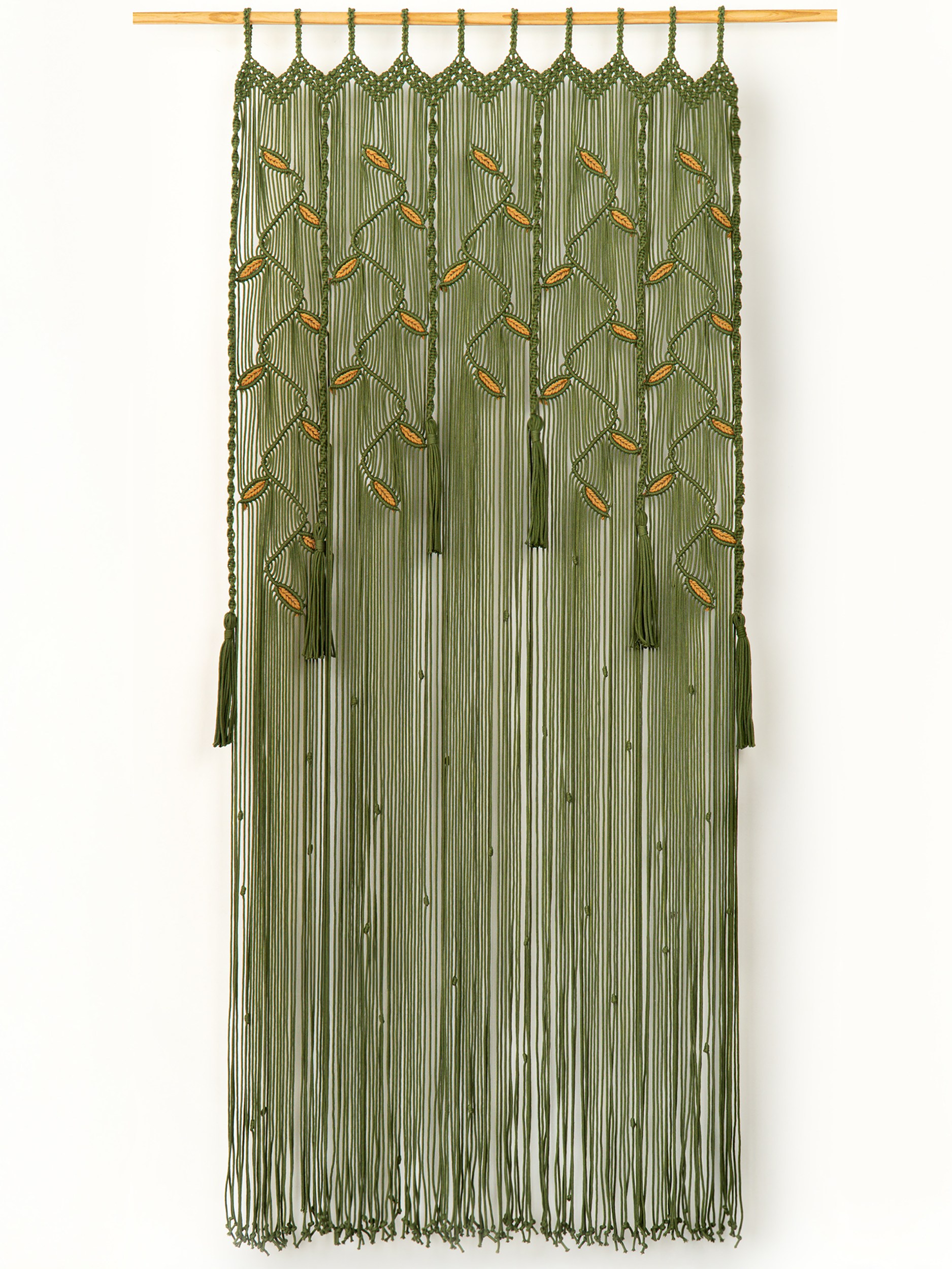 Clay Olive Green Macrame Leaf Door Curtain Tassels