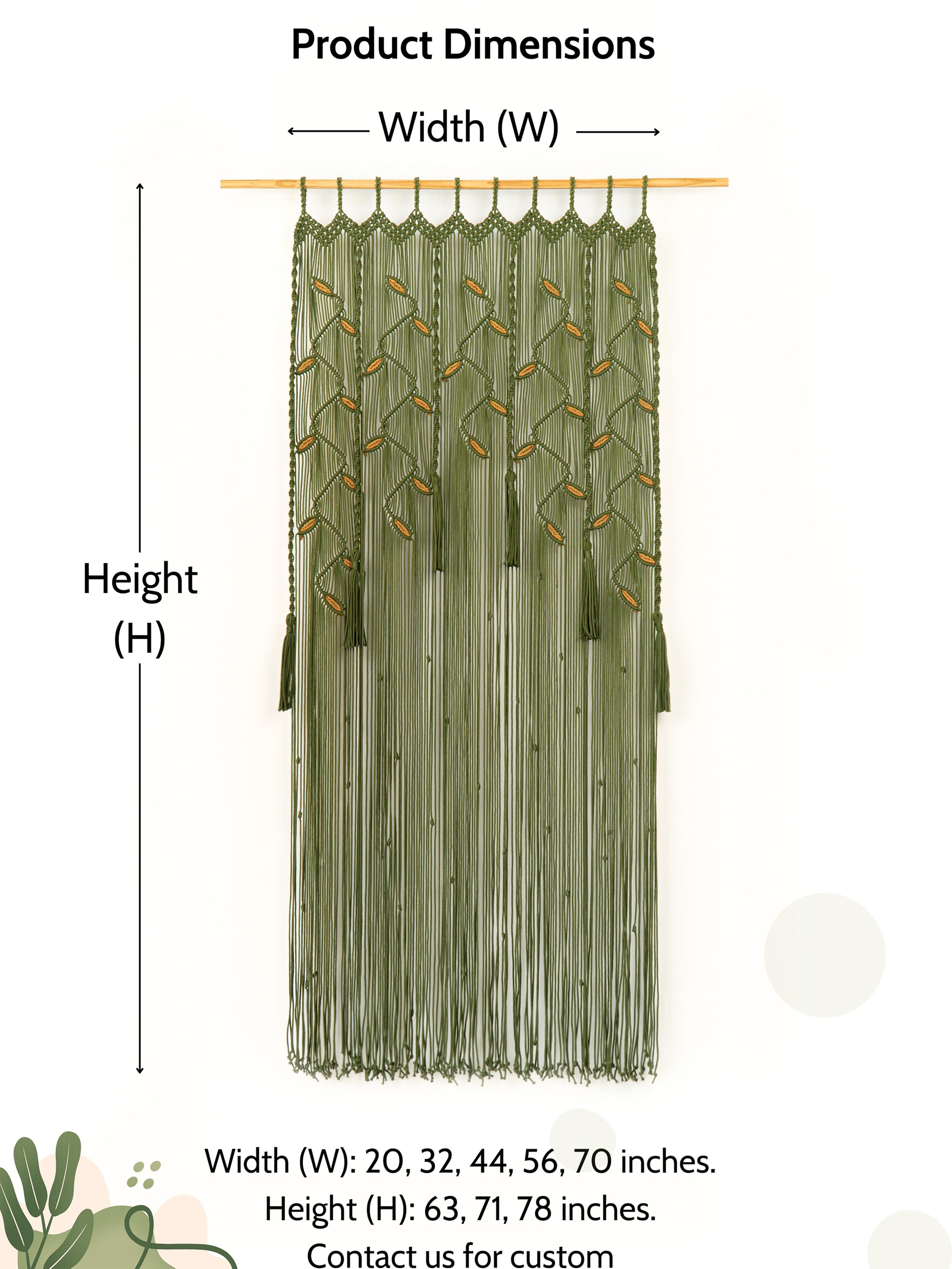 Green curtain with measurements on a white background