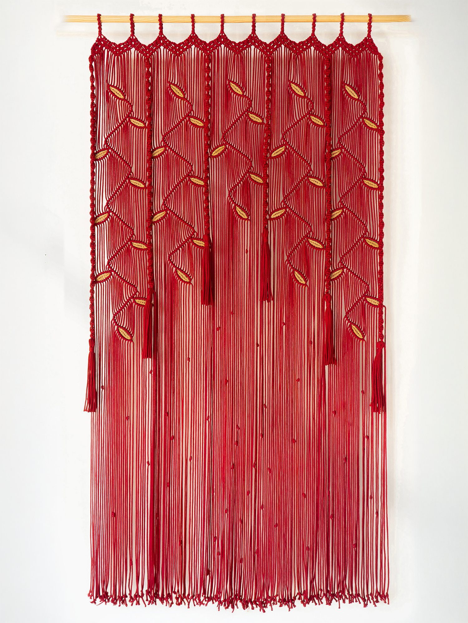 Clay Maroon Macrame Leaf Door Curtain Tassels