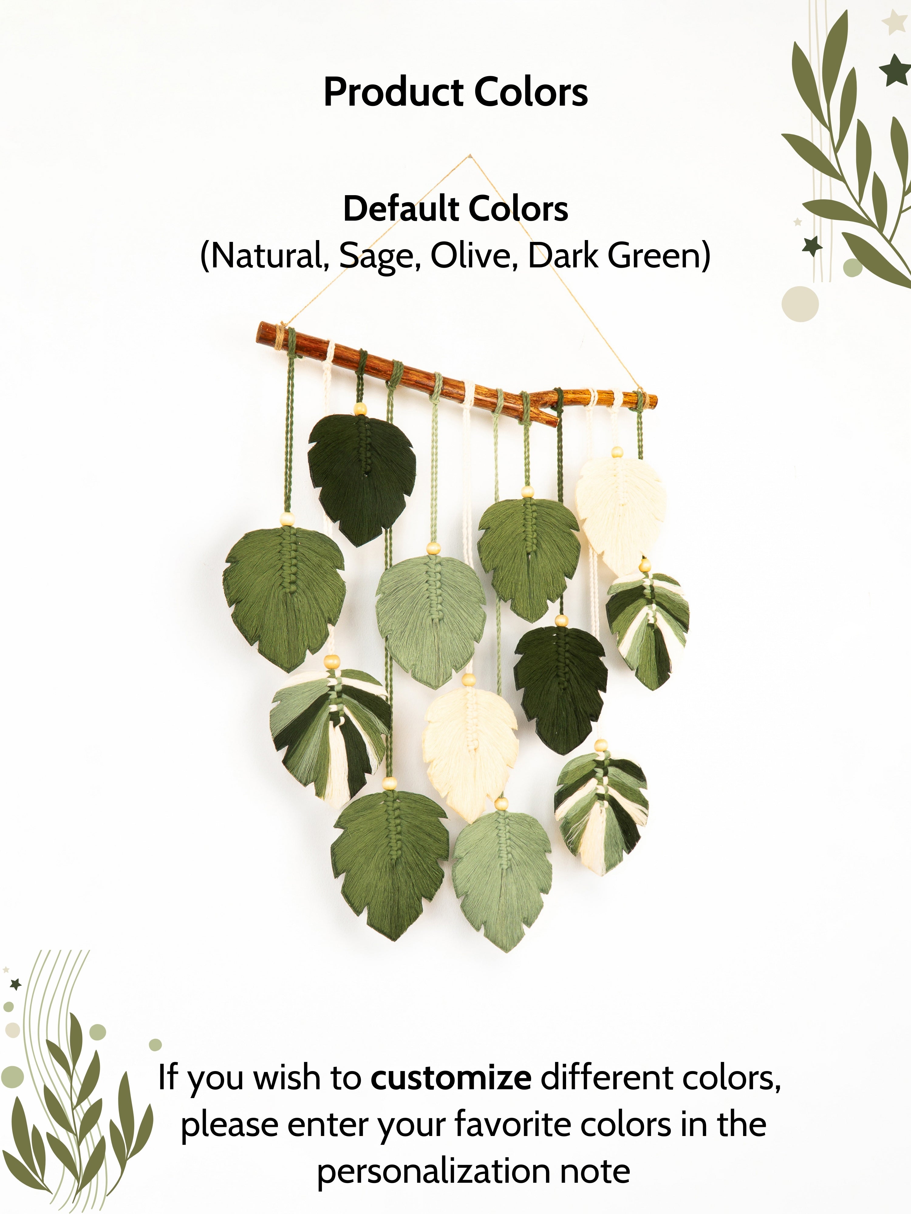 Decorative wall hanging with leaf-shaped ornaments on a white background