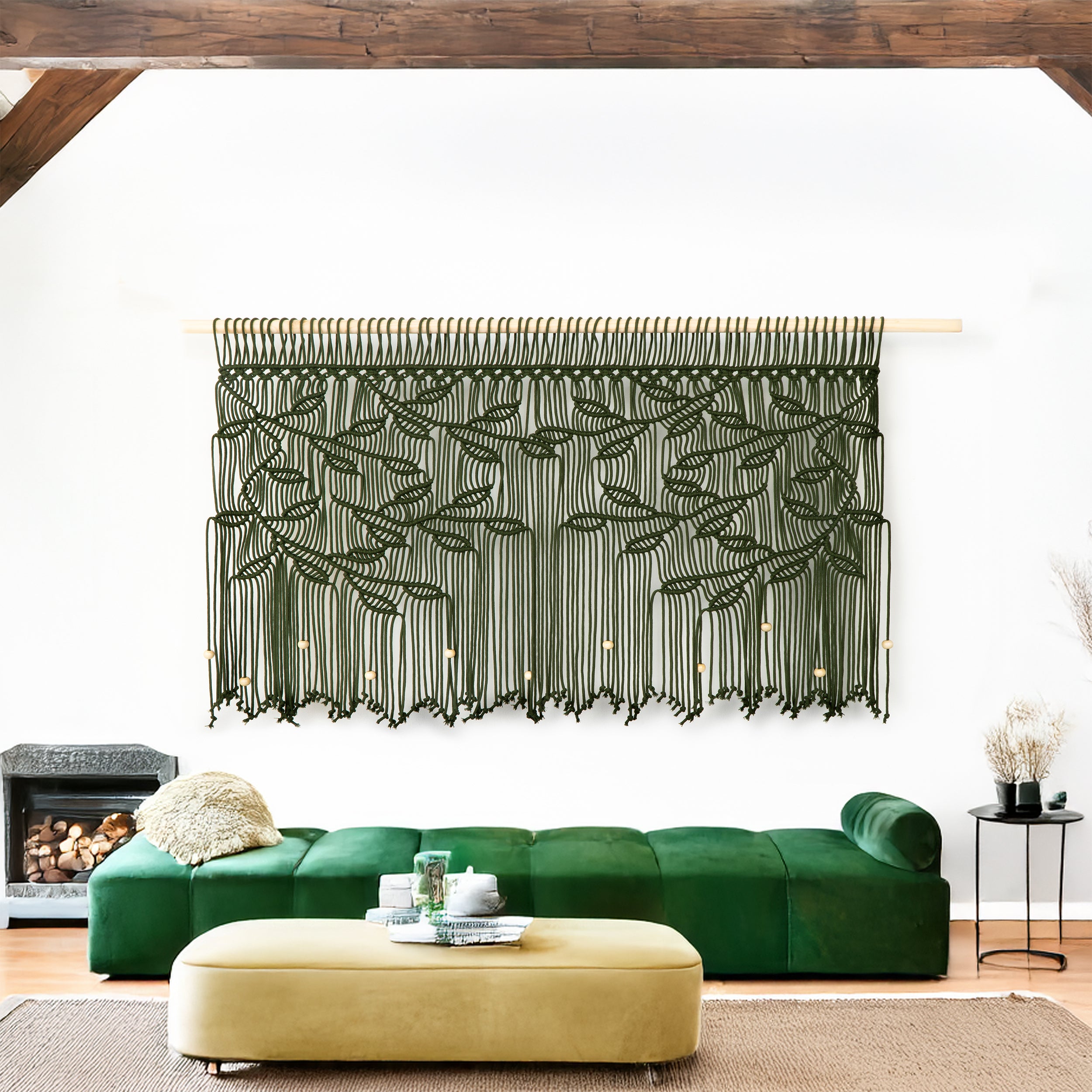 Arcana Green Macrame Leaf Window Curtain