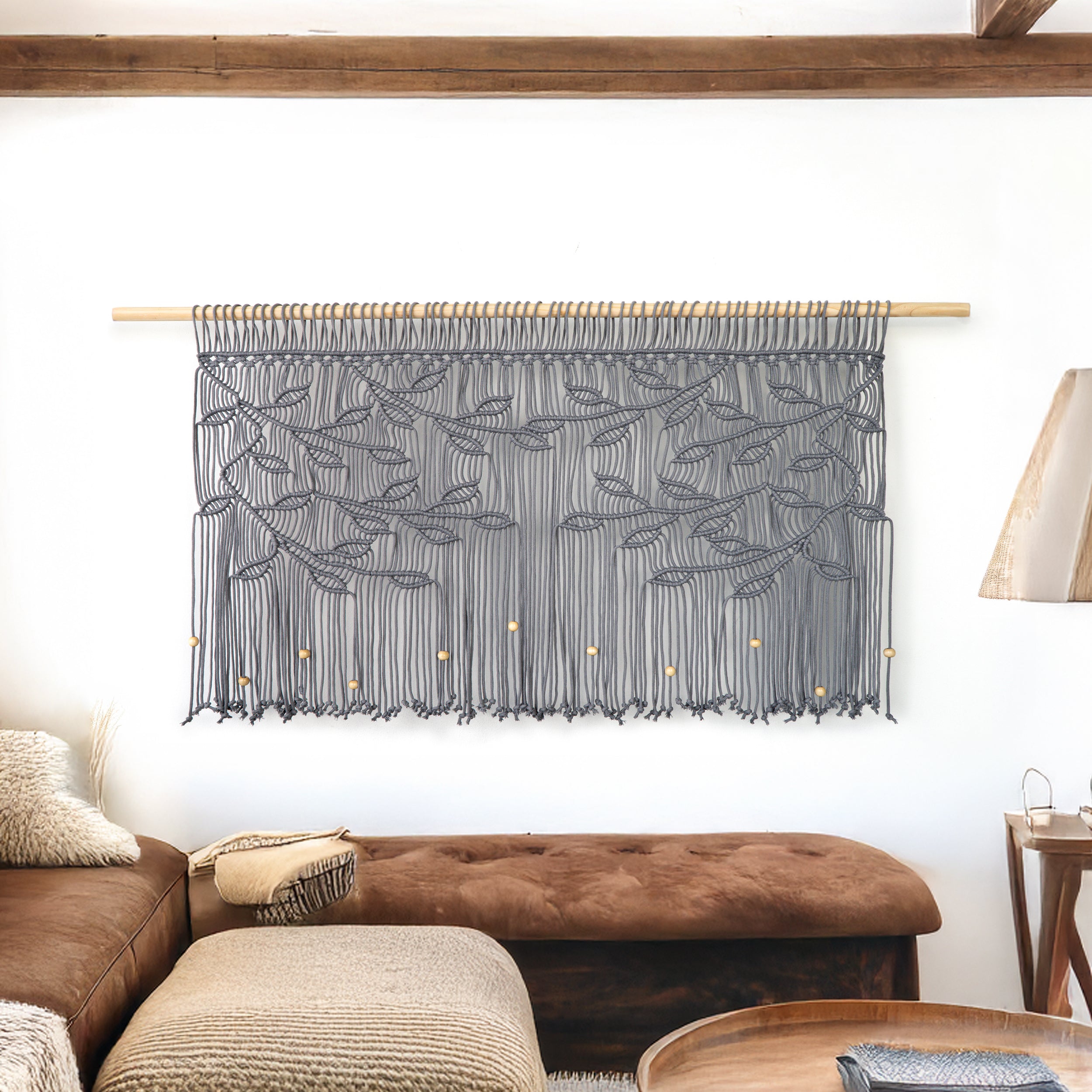 Arcana Grey Macrame Leaf Window Curtain