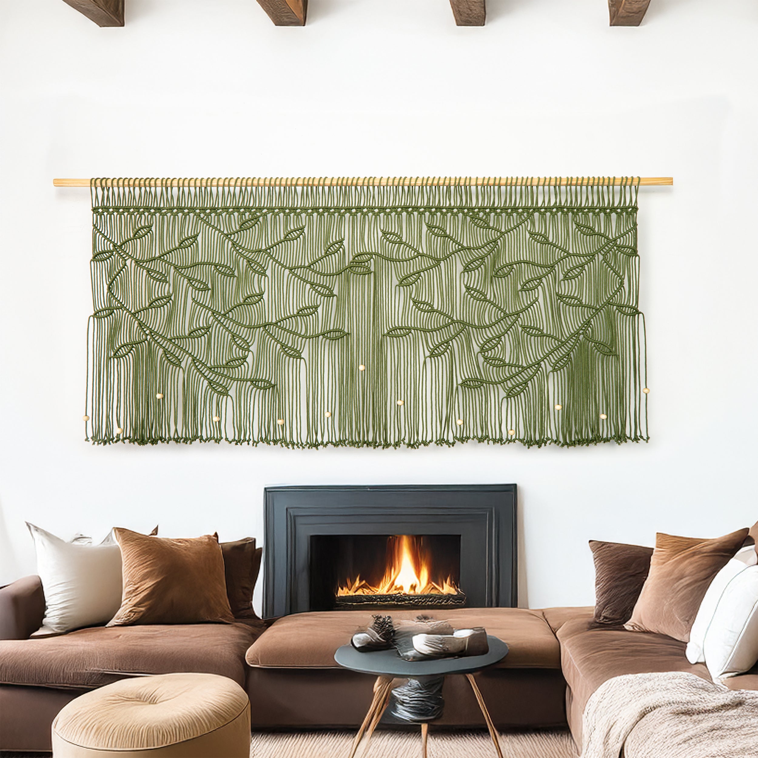 Arcana Olive Macrame Leaf Window Curtain