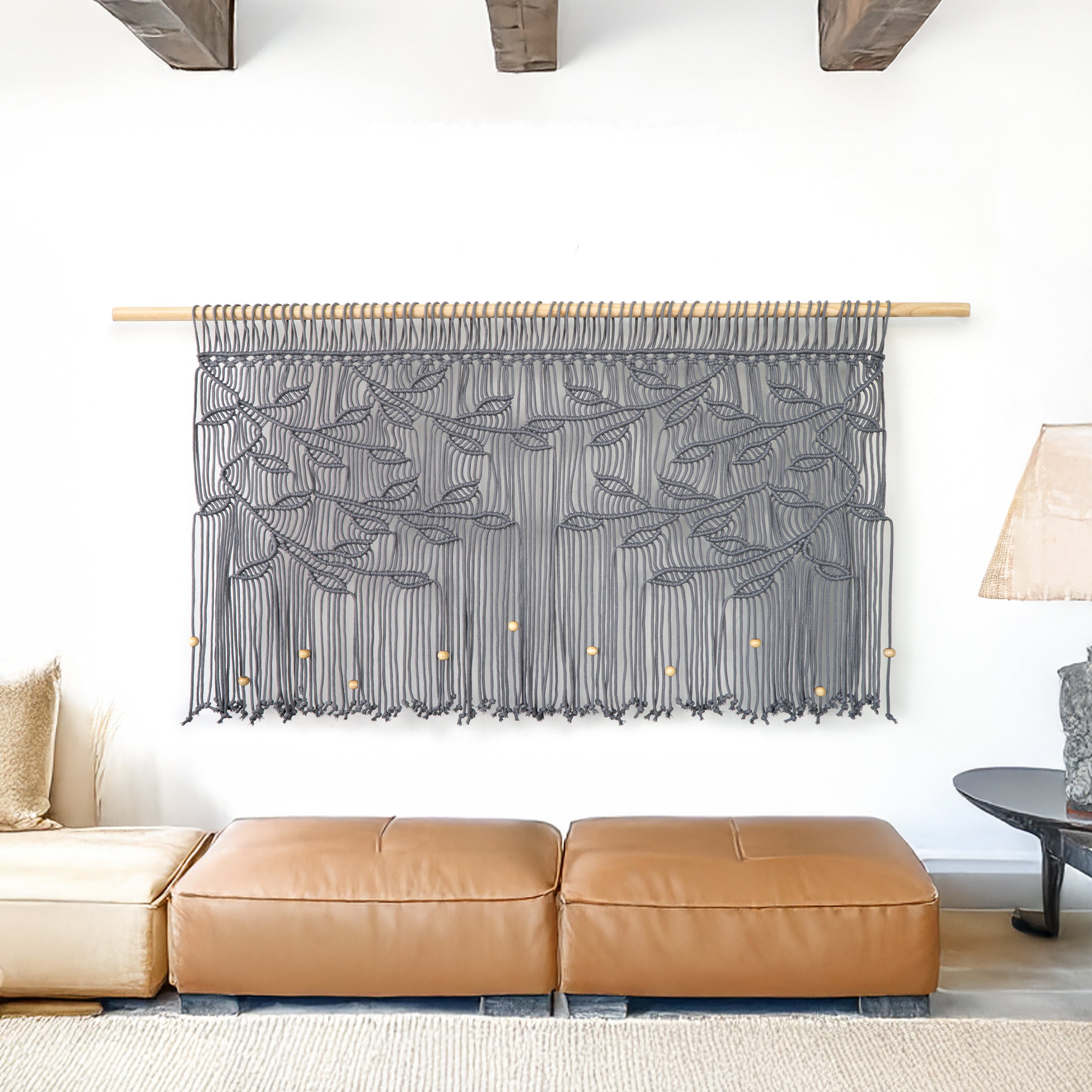 Arcana Grey Macrame Leaf Window Curtain