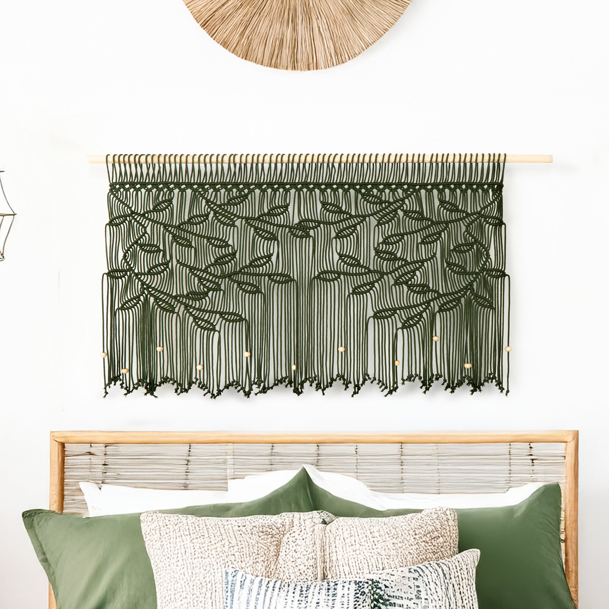 Arcana Green Macrame Leaf Window Curtain