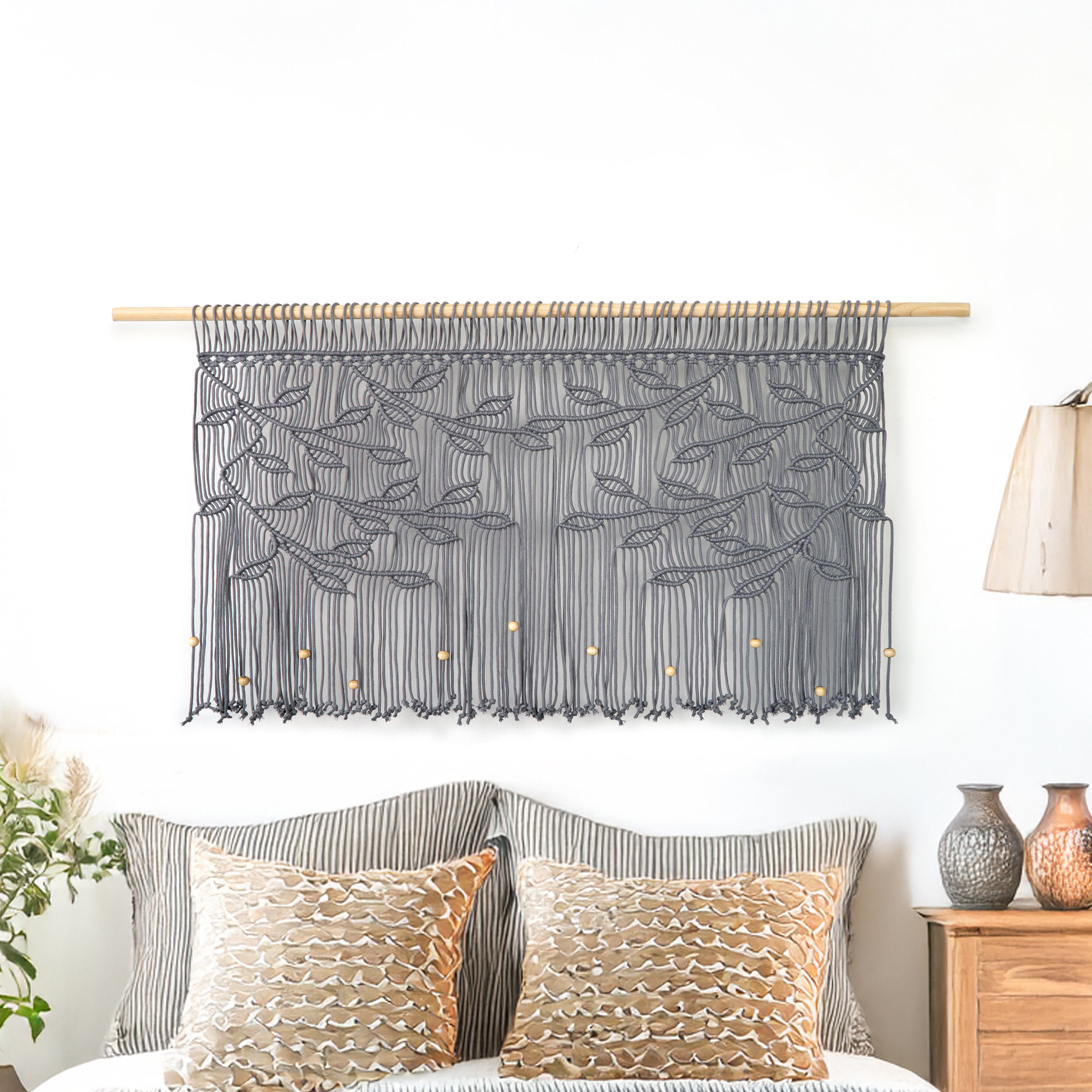 Arcana Grey Macrame Leaf Window Curtain
