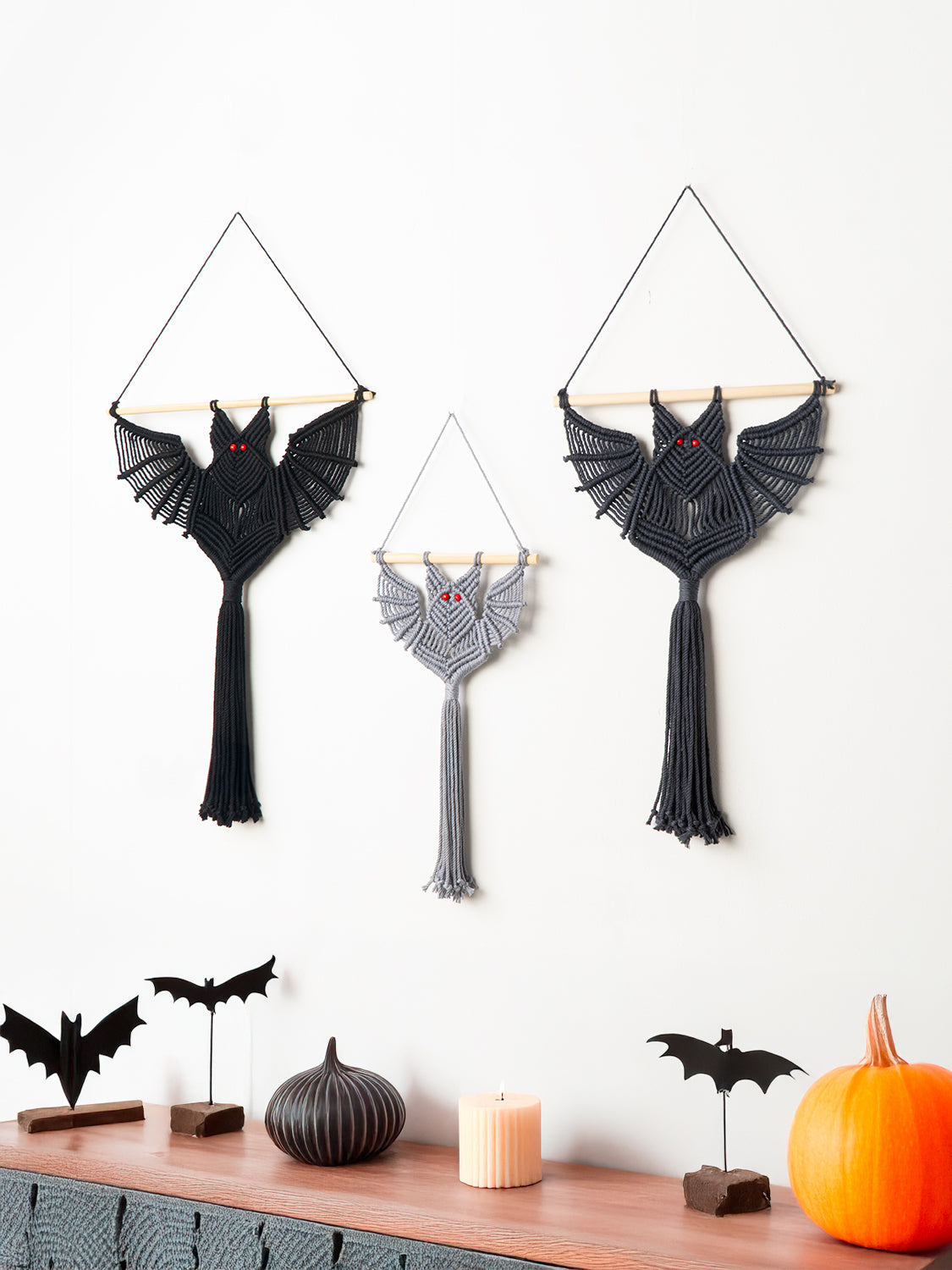 Macrame Halloween Bat Wall Hanging