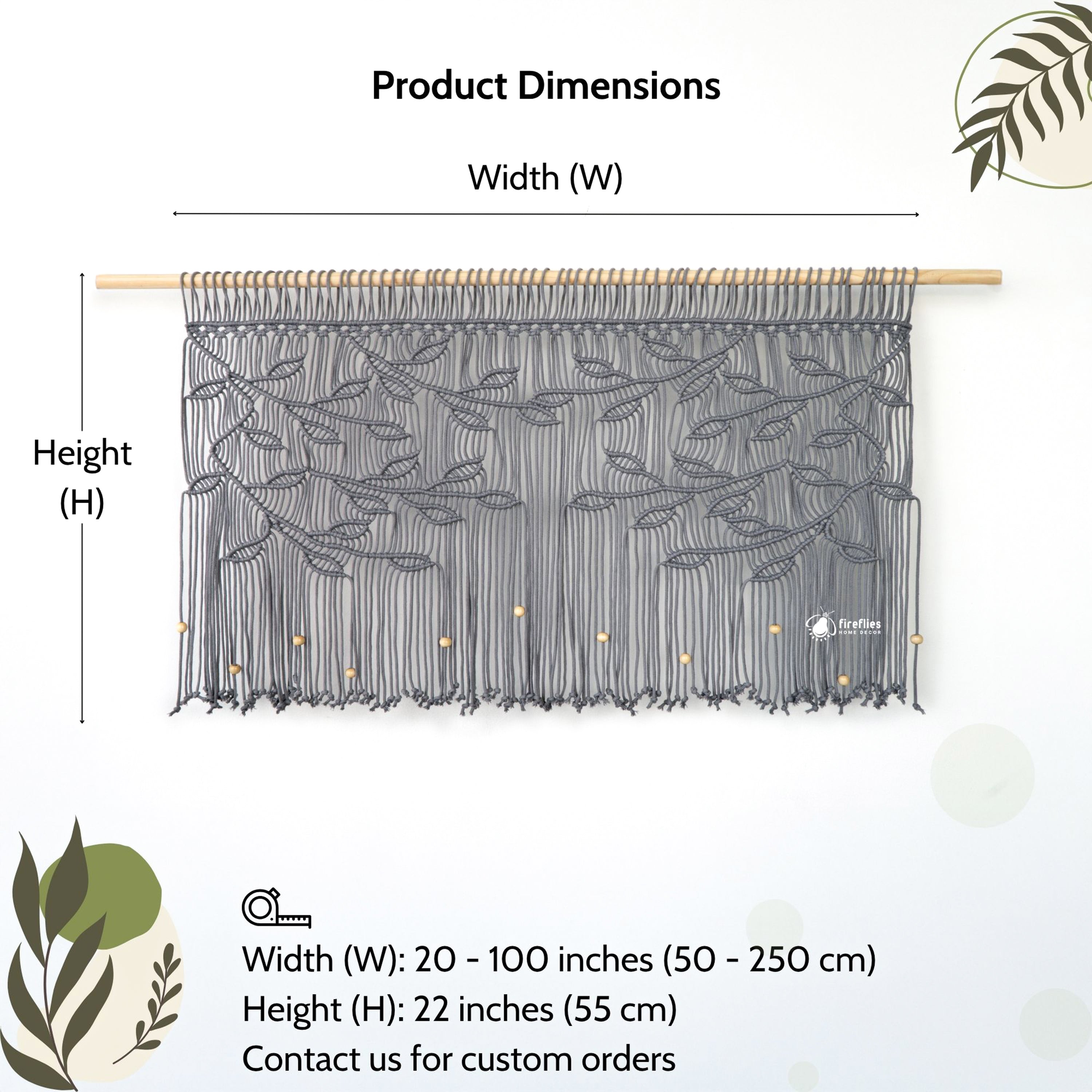 Arcana Grey Macrame Leaf Window Curtain