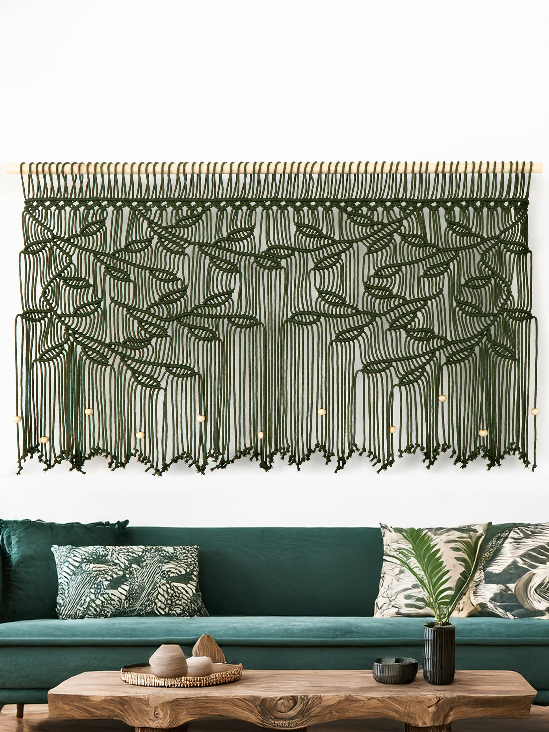 Arcana Green Macrame Leaf Window Curtain