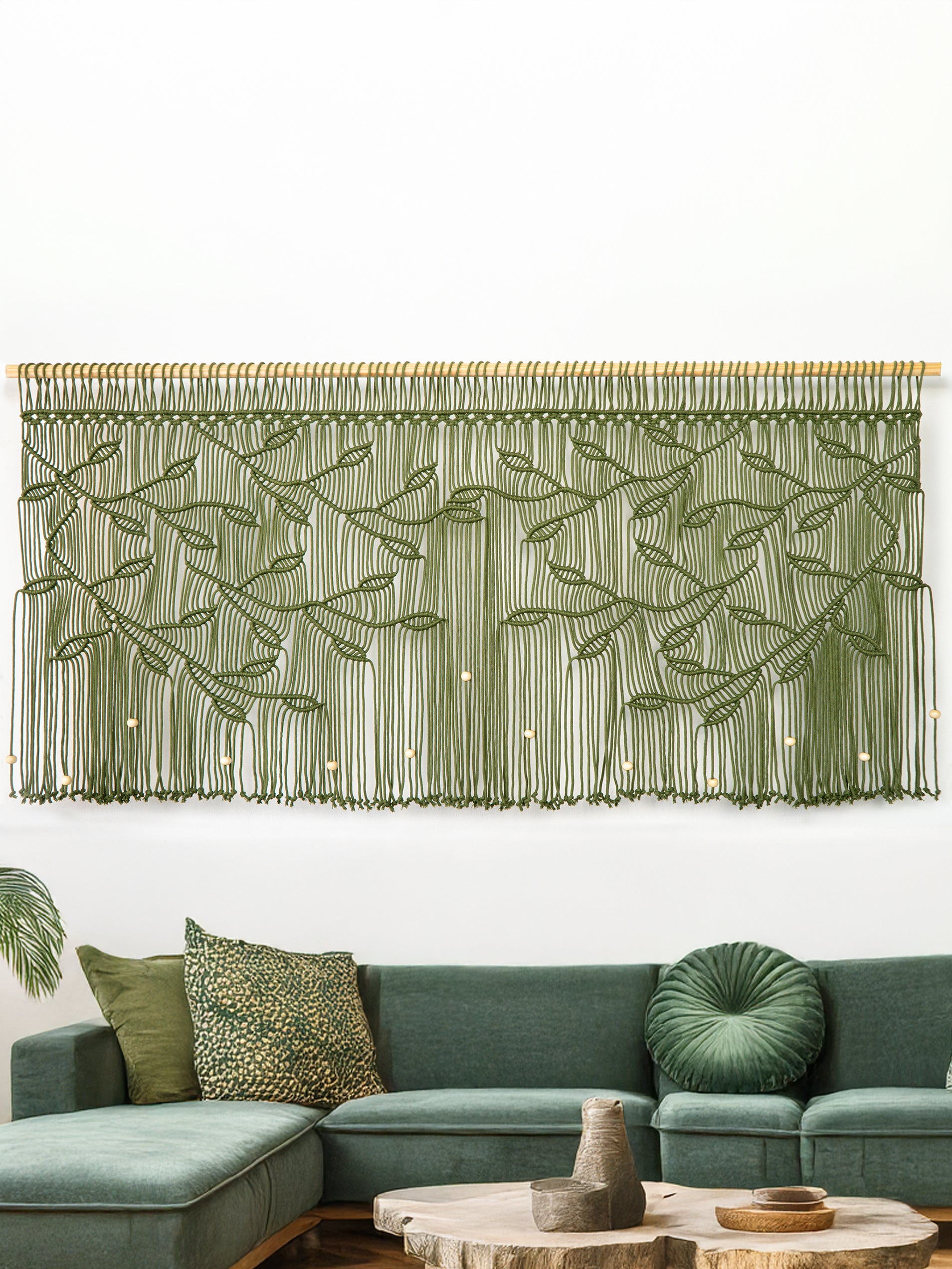 Arcana Olive Macrame Leaf Window Curtain