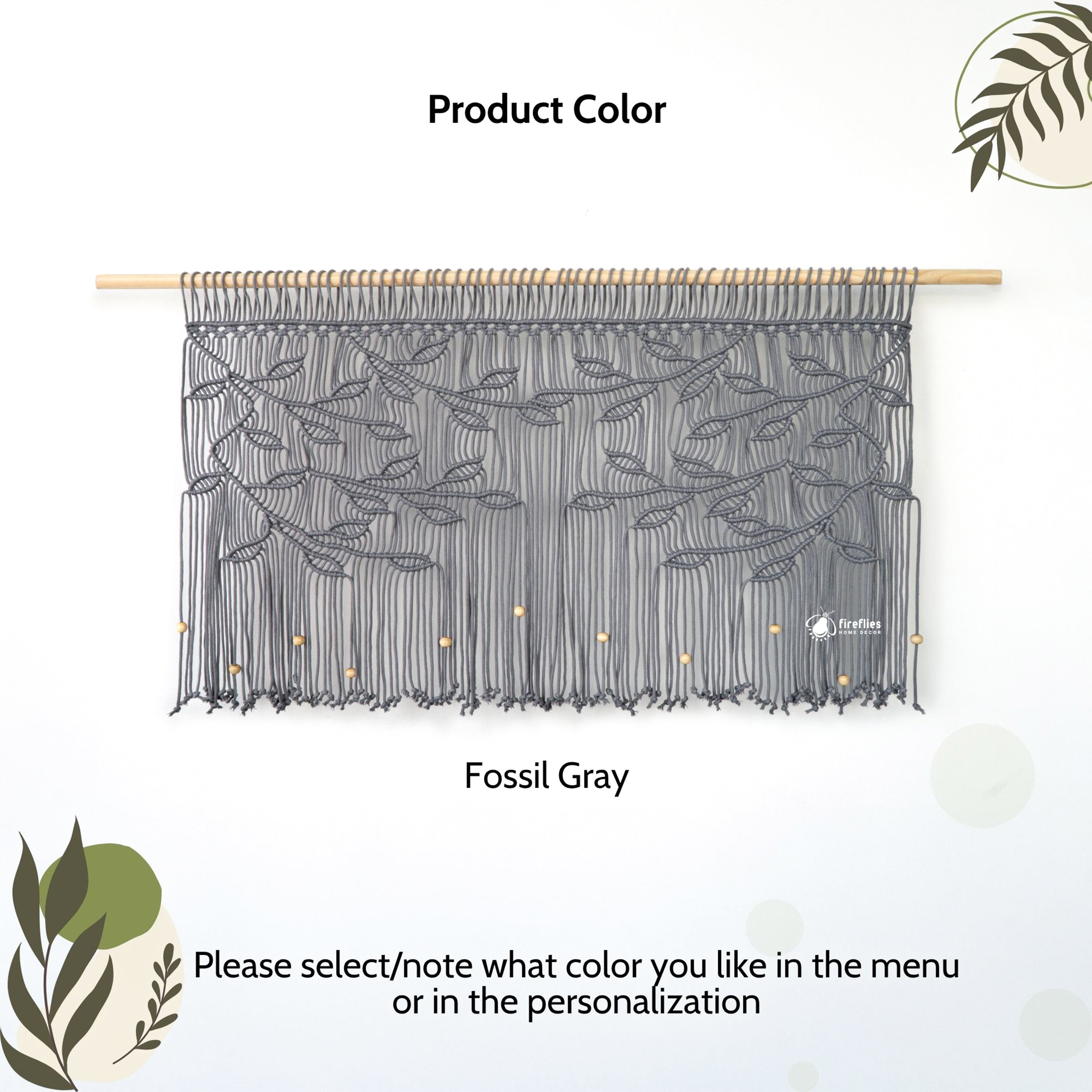 Arcana Grey Macrame Leaf Window Curtain