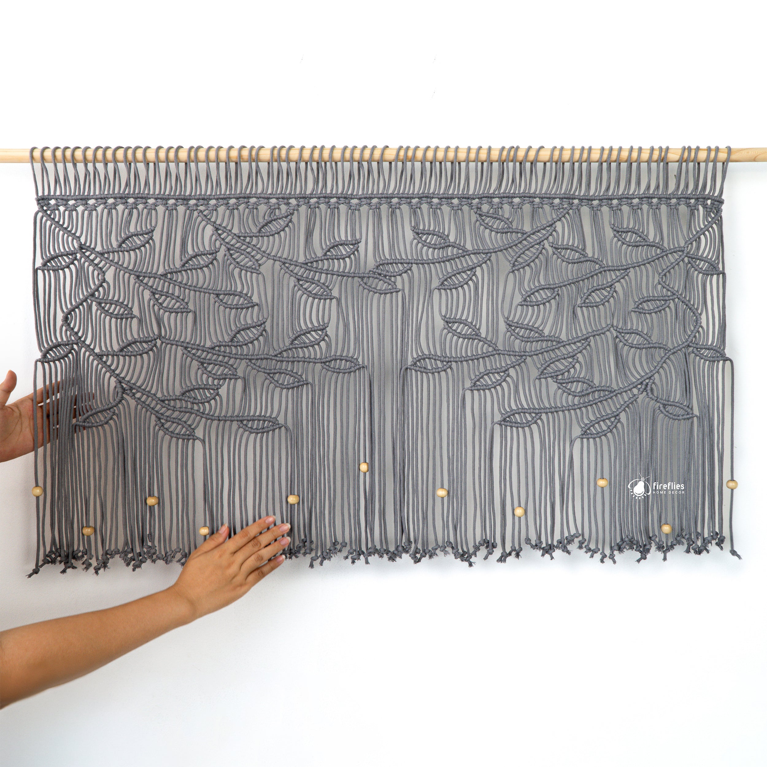 Arcana Grey Macrame Leaf Window Curtain