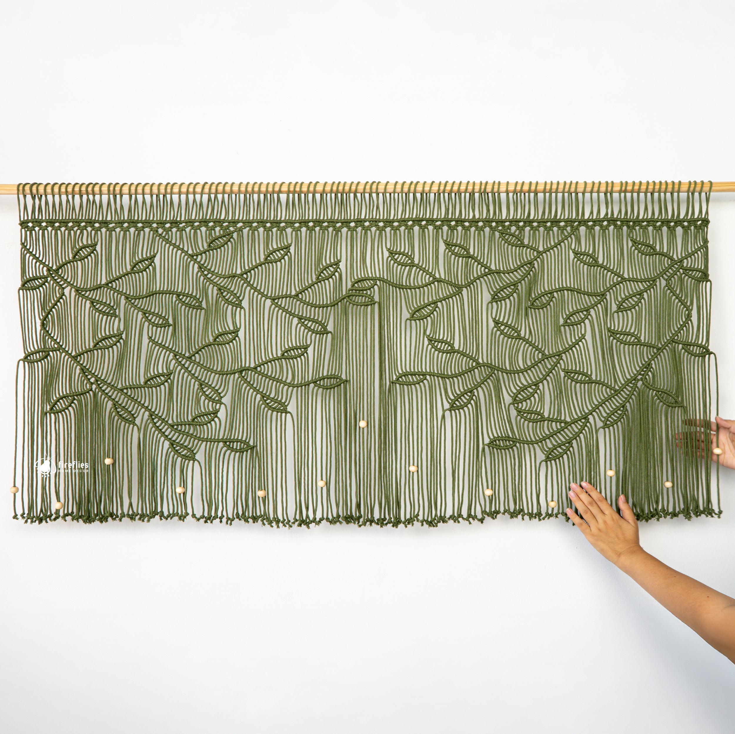 Arcana Olive Macrame Leaf Window Curtain