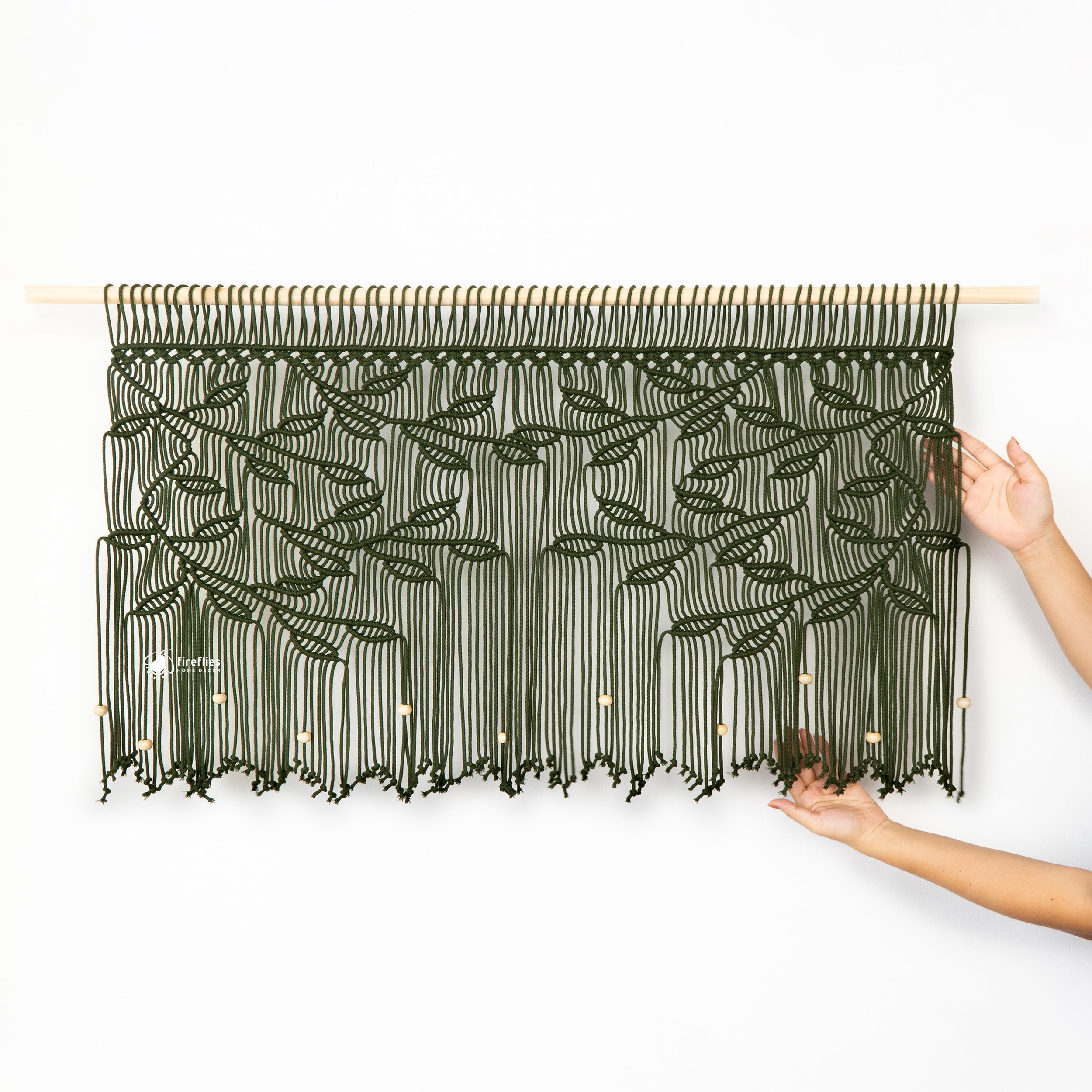 Arcana Green Macrame Leaf Window Curtain