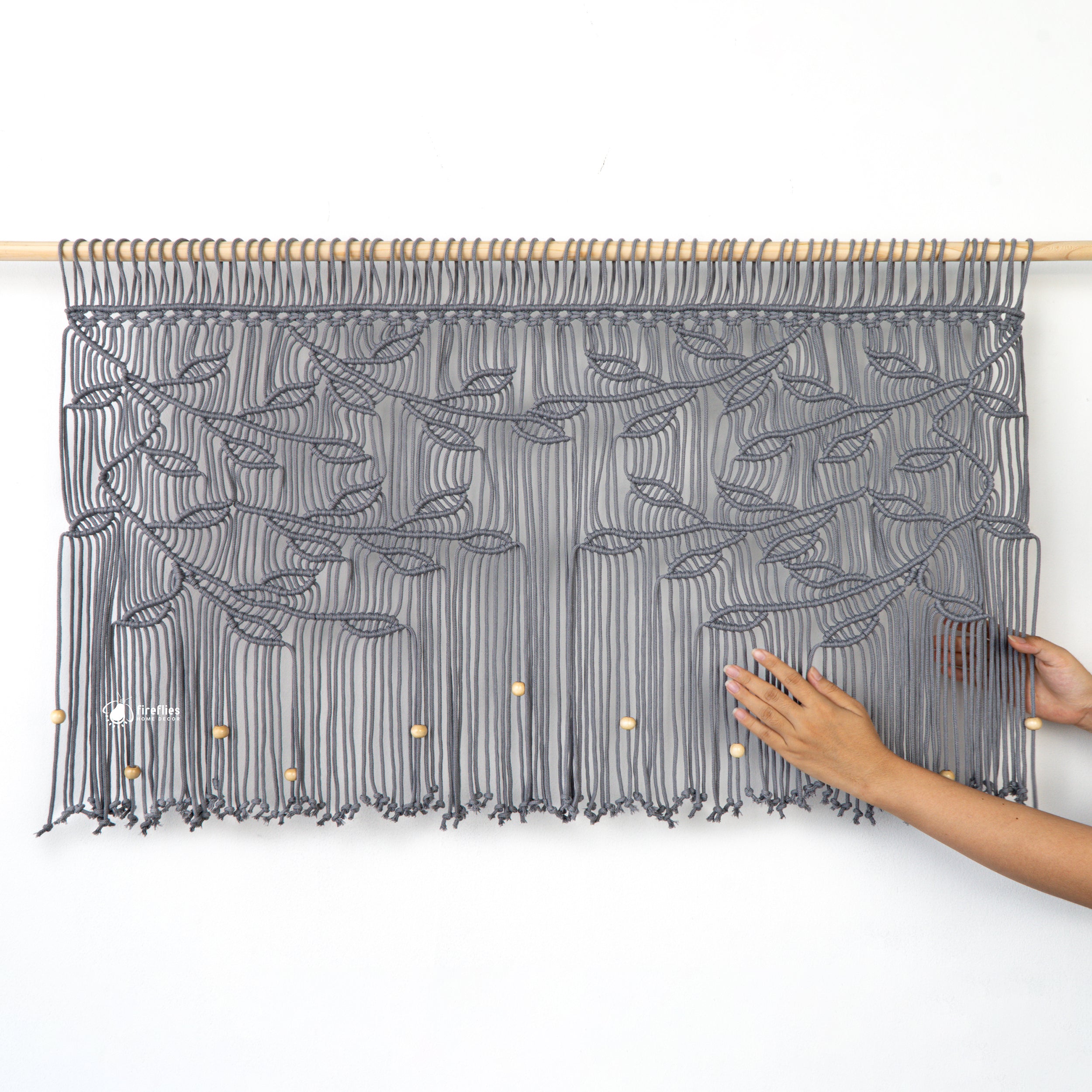 Arcana Grey Macrame Leaf Window Curtain