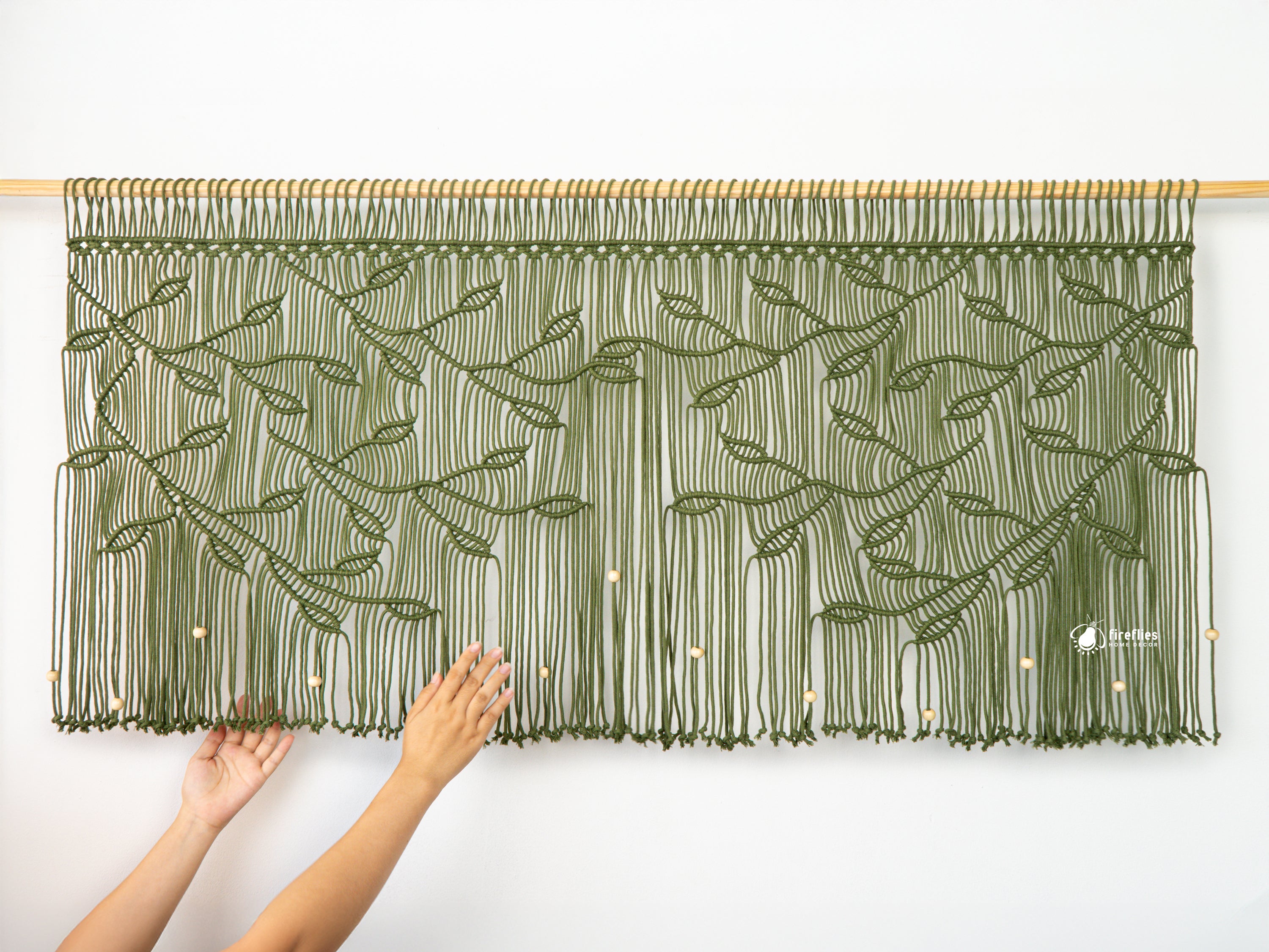 Arcana Olive Macrame Leaf Window Curtain