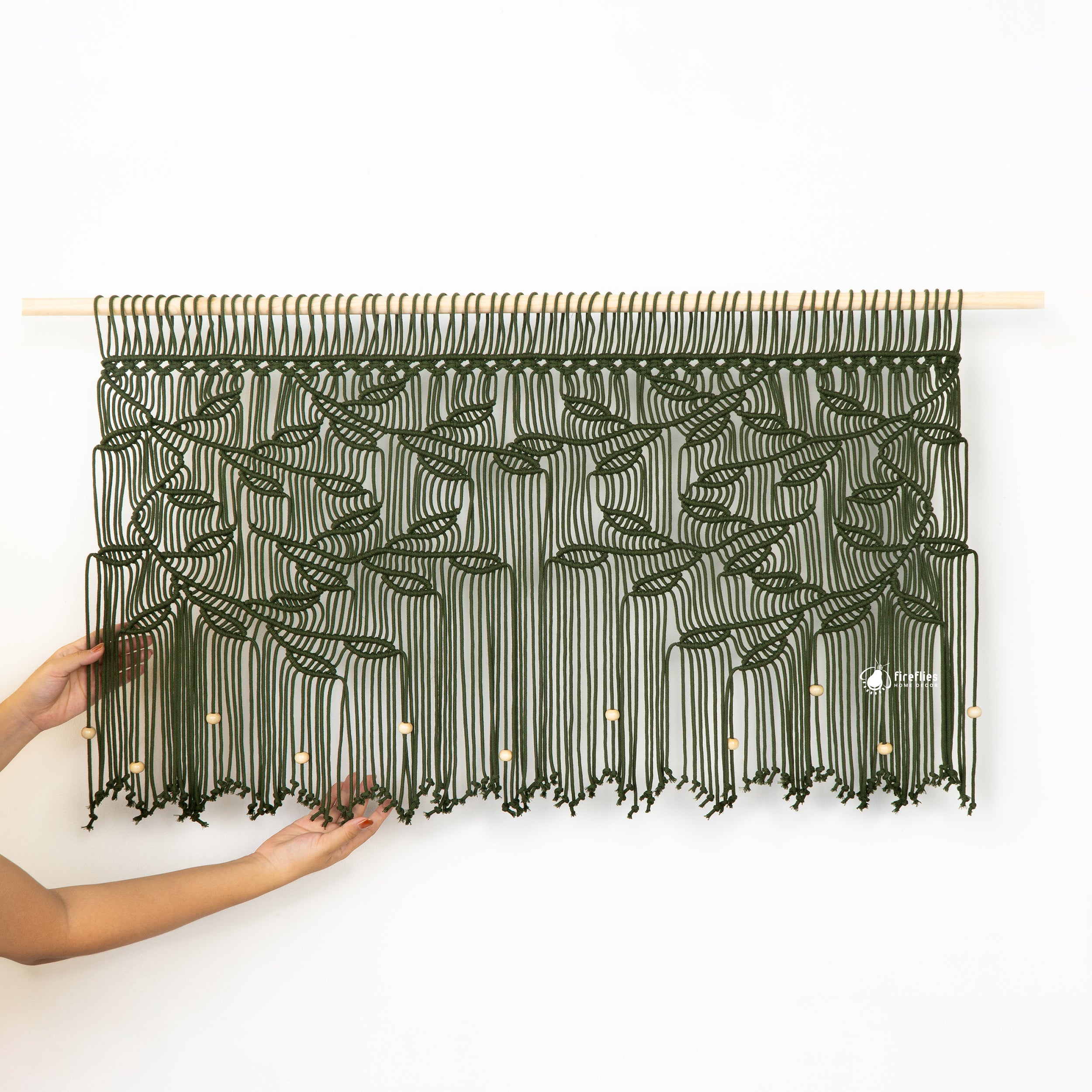 Arcana Green Macrame Leaf Window Curtain