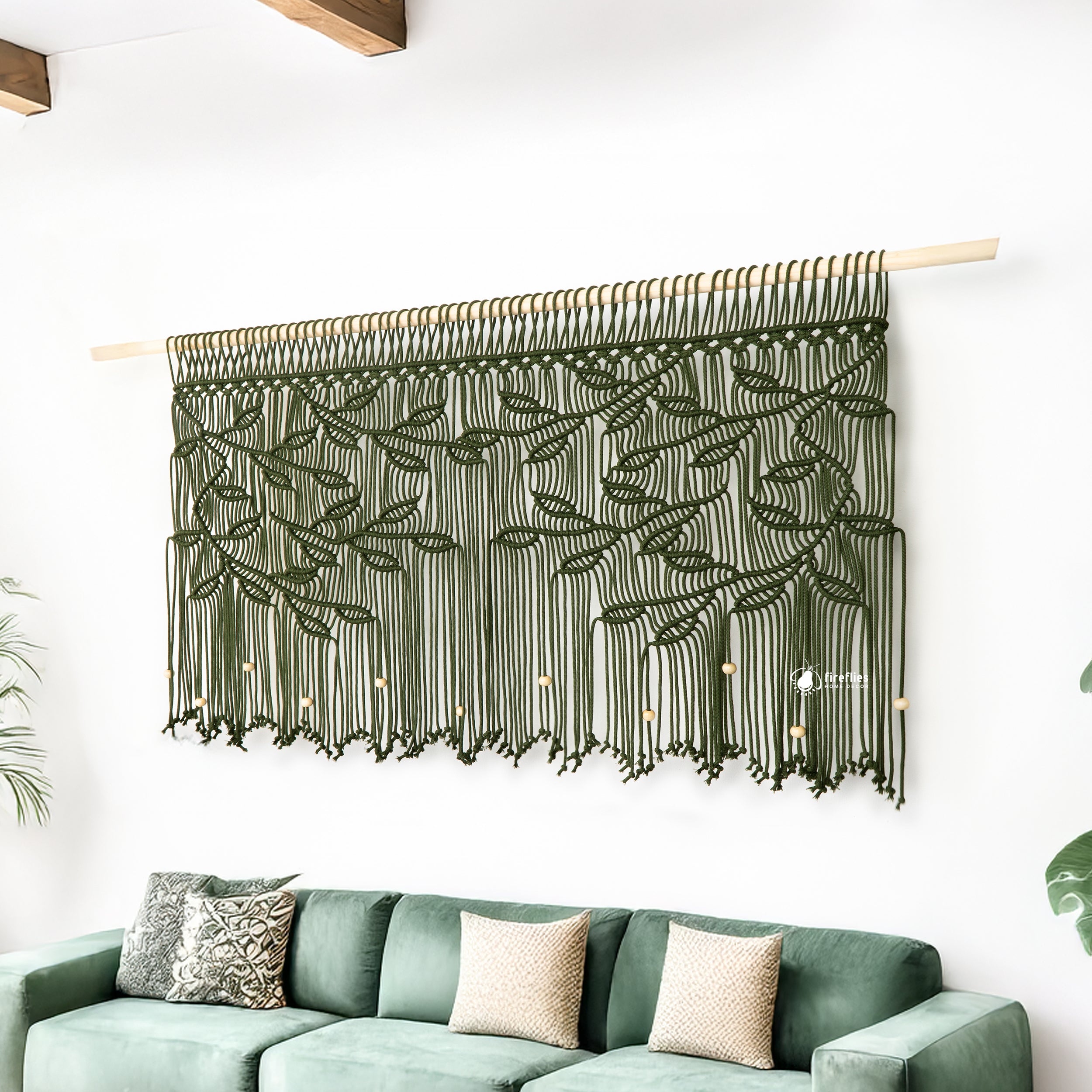 Arcana Green Macrame Leaf Window Curtain