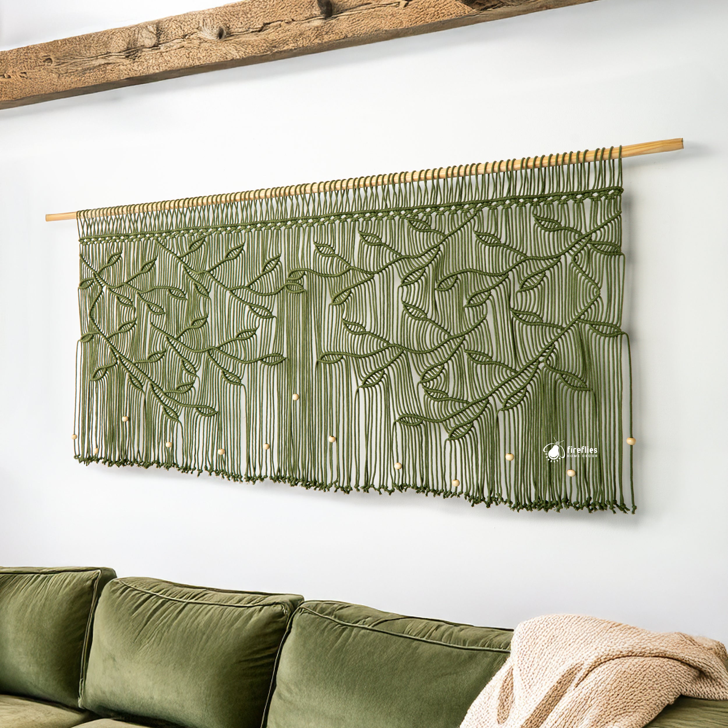 Arcana Olive Macrame Leaf Window Curtain