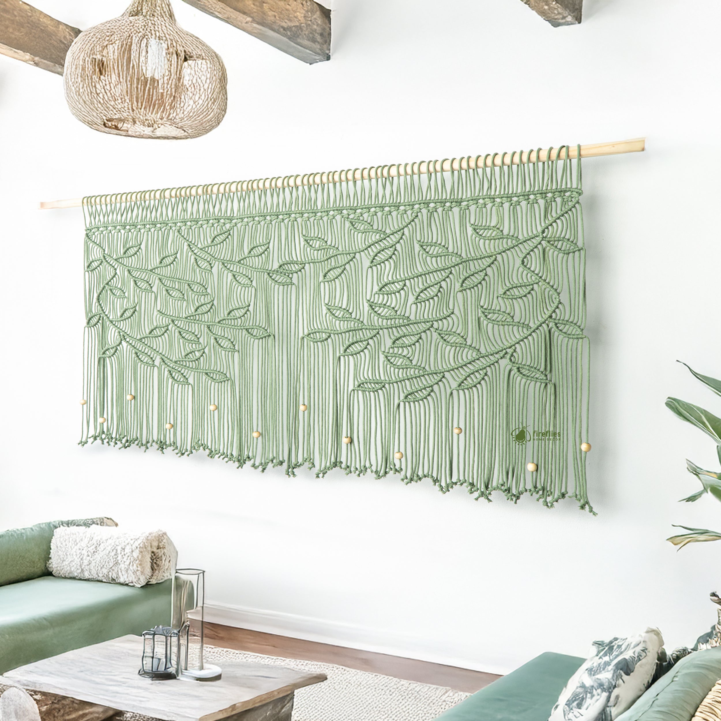Arcana Sage Macrame Leaf Window Curtain