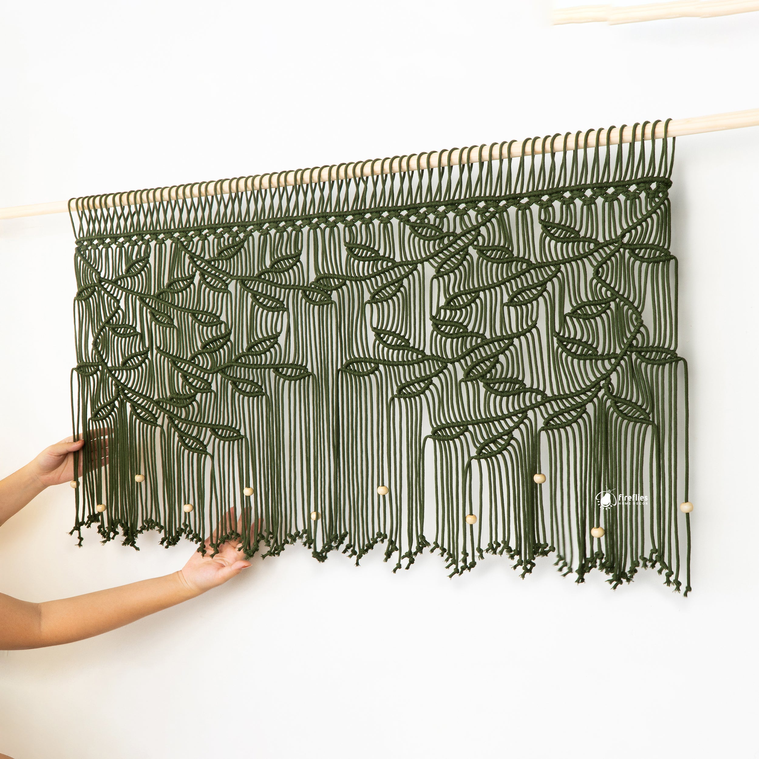 Arcana Green Macrame Leaf Window Curtain