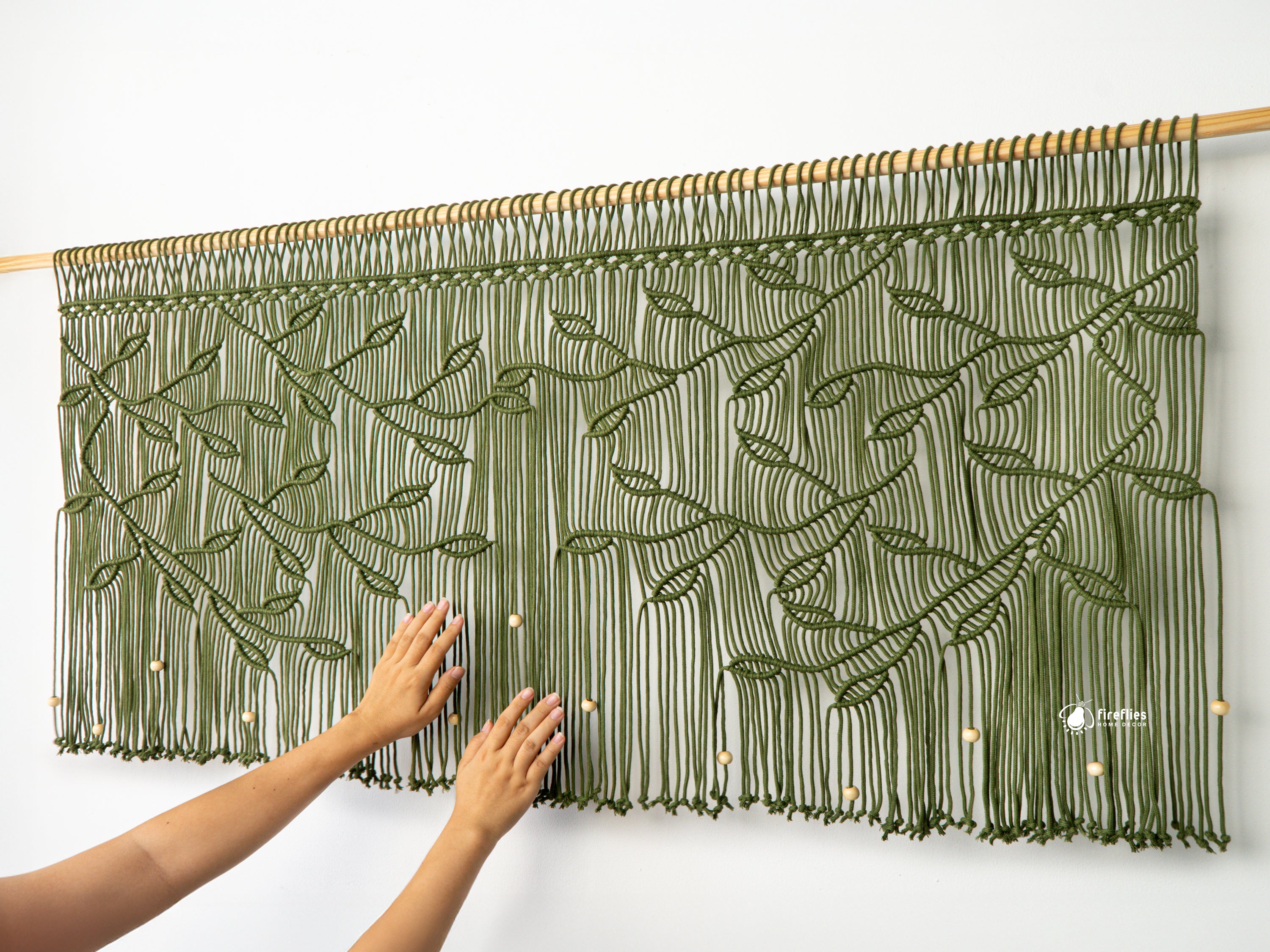 Arcana Olive Macrame Leaf Window Curtain