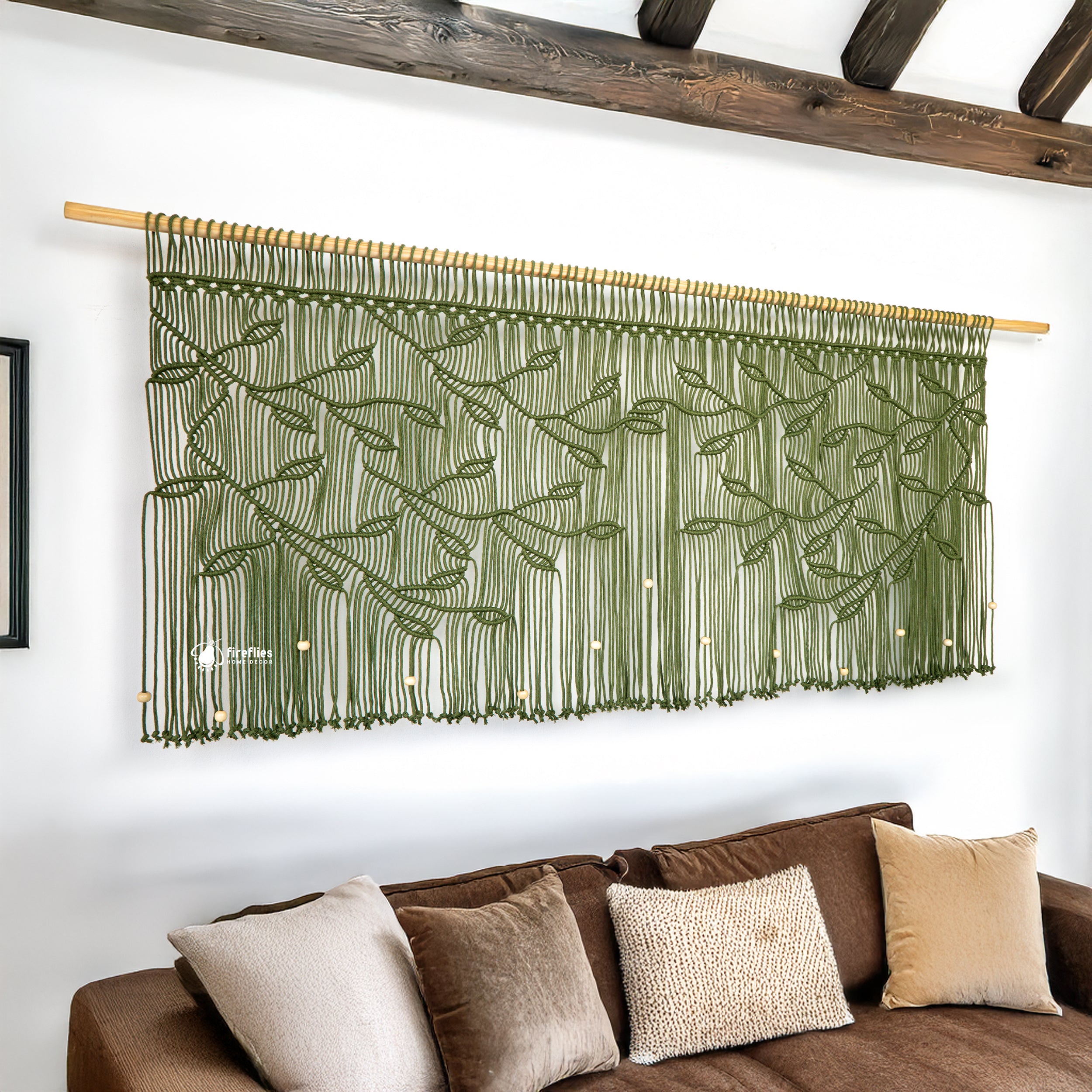 Arcana Olive Macrame Leaf Window Curtain
