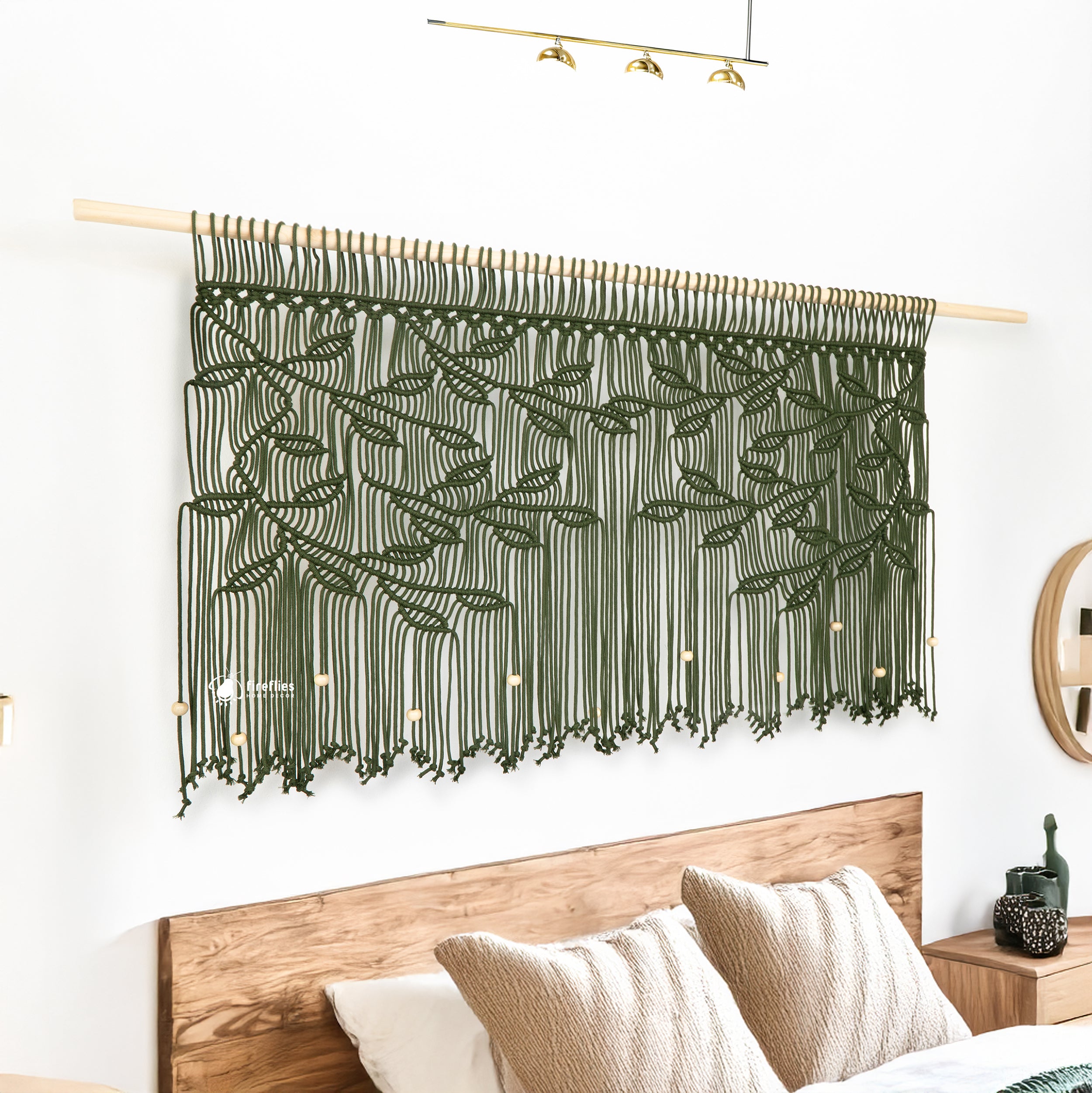 Arcana Green Macrame Leaf Window Curtain