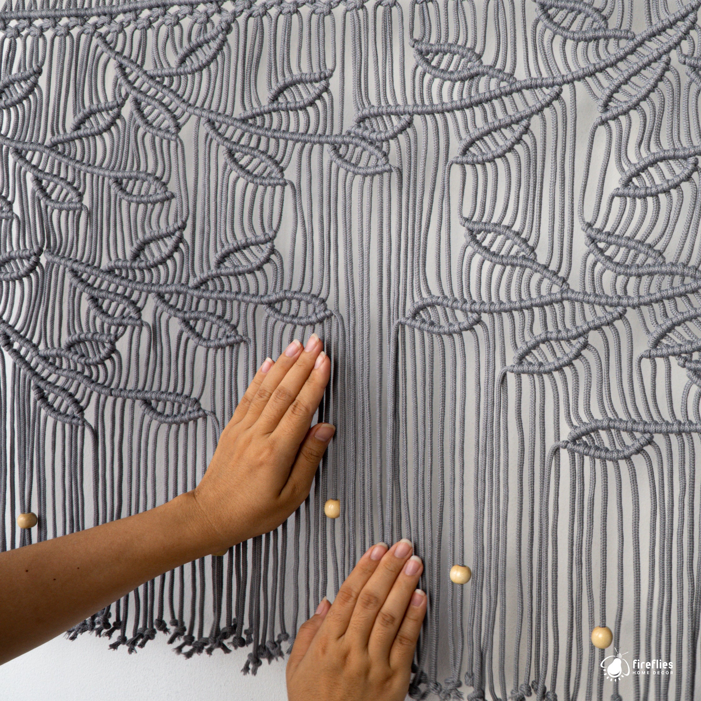 Arcana Grey Macrame Leaf Window Curtain