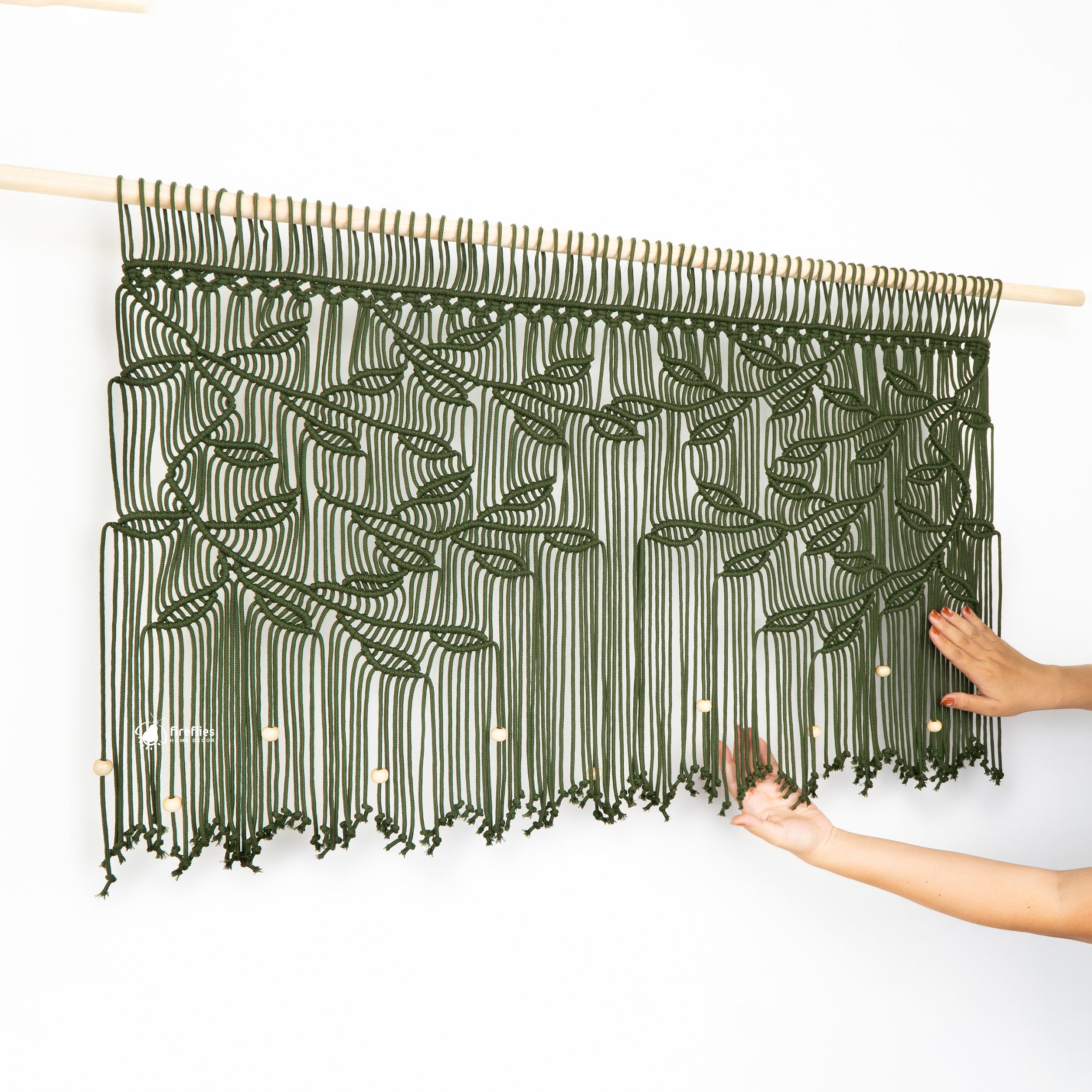 Arcana Green Macrame Leaf Window Curtain