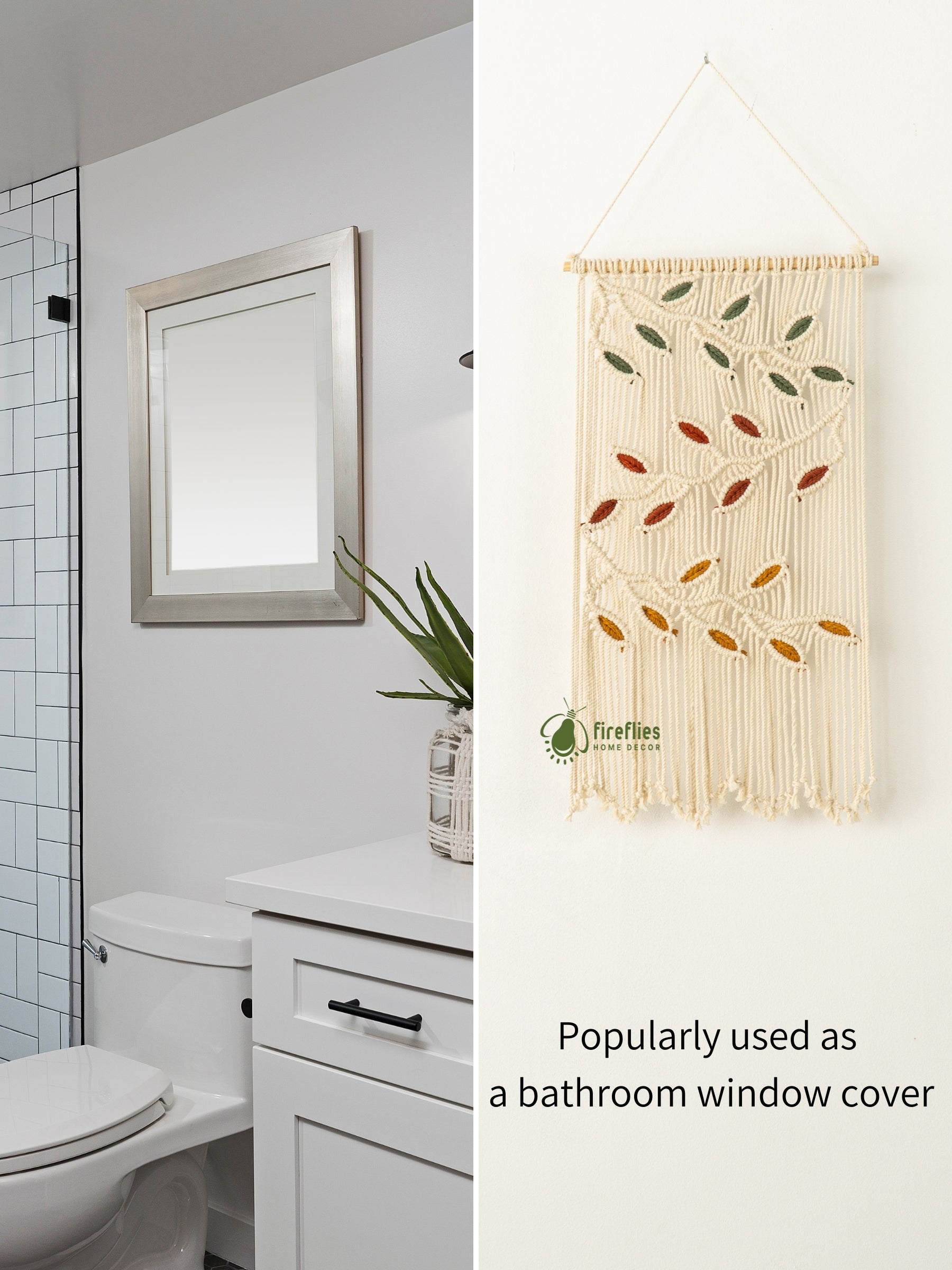 Macrame curtain hanging, ideal for modern or rustic decor 
