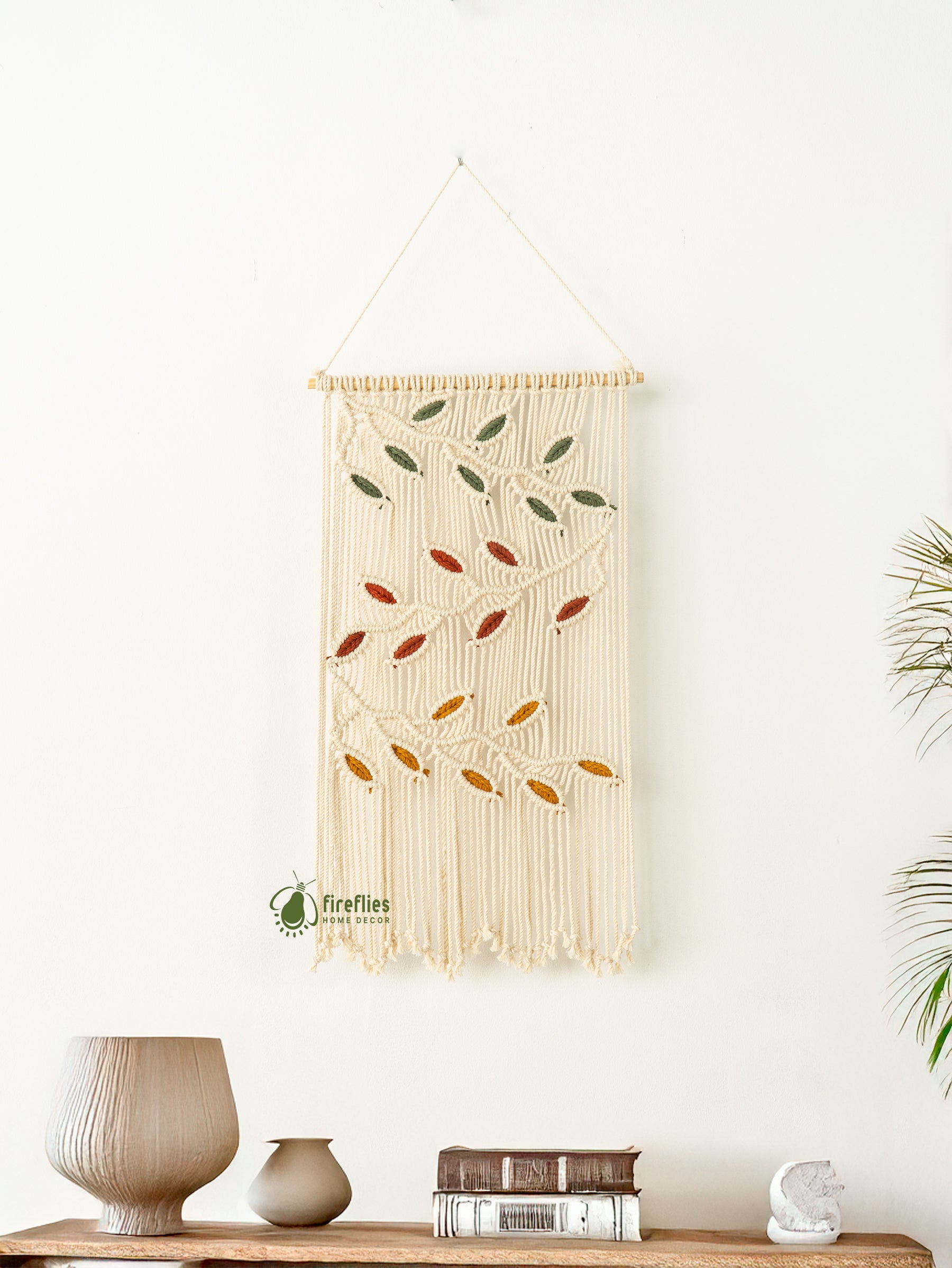 Boho macrame curtain hanging, perfect for creating a serene, natural vibe  
