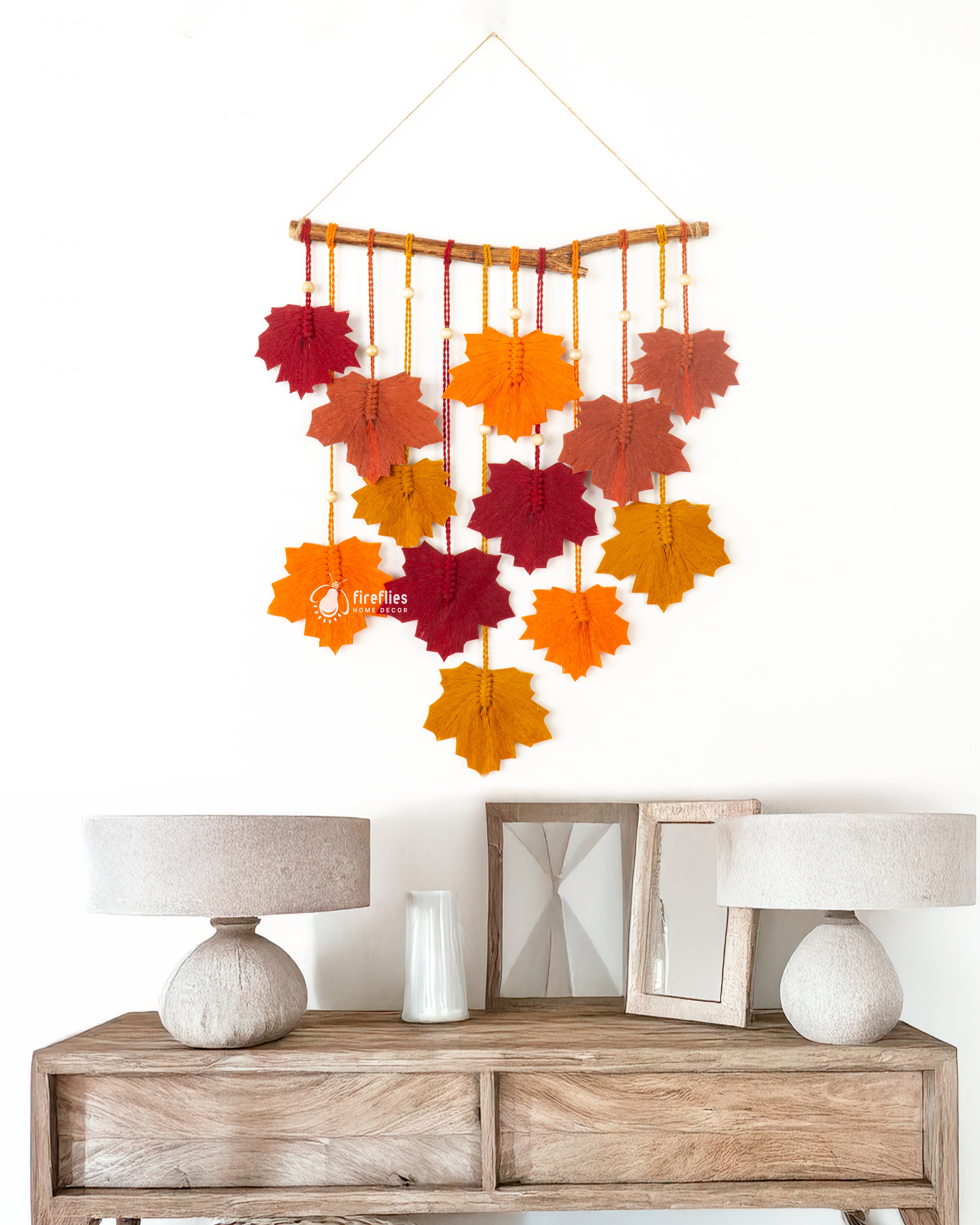 Boho macrame leaf art, perfect for simple or earthy spaces    
