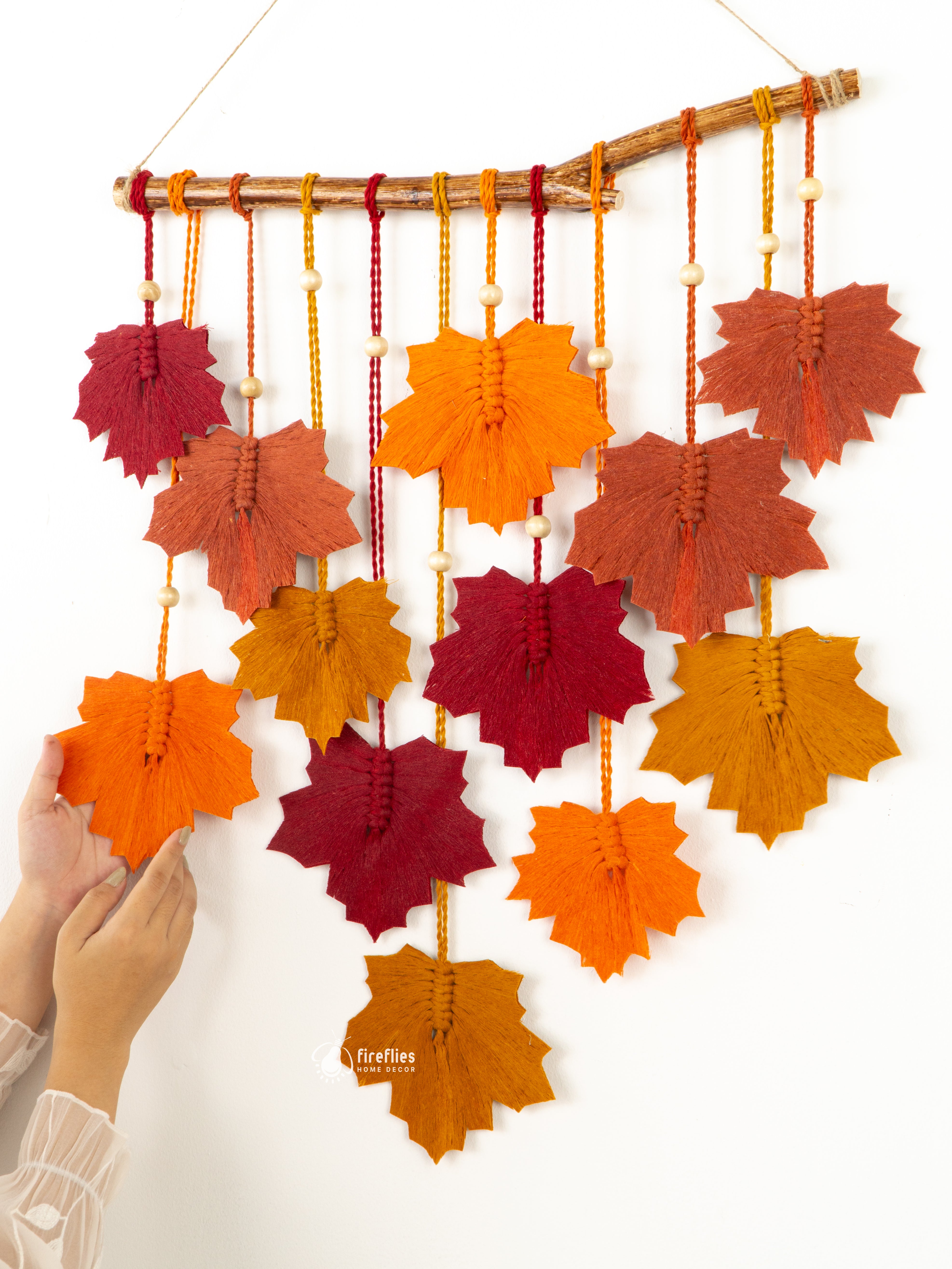 Handcrafted macrame leaf art, perfect for natural home accents     
