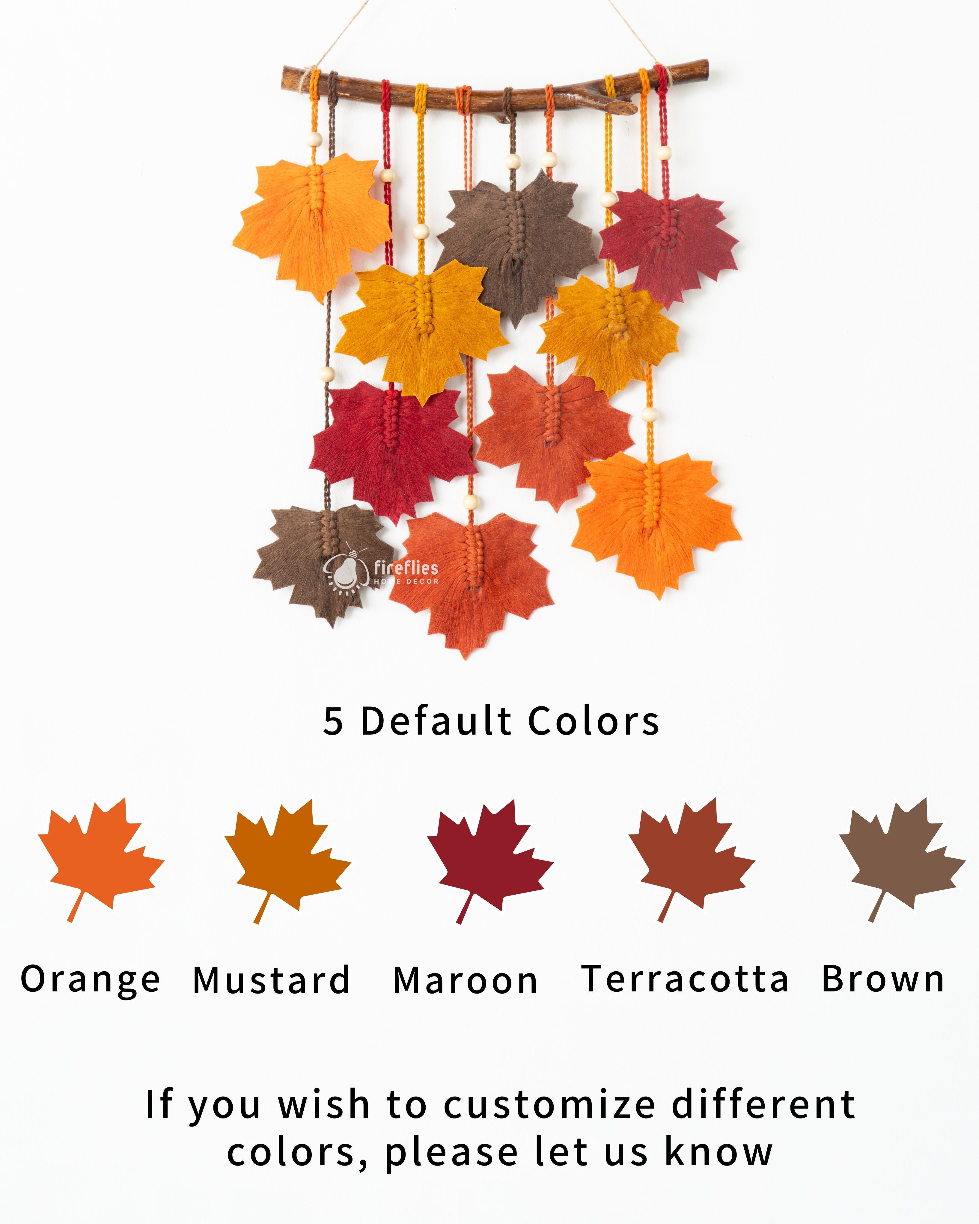 Boho macrame leaf wall hanging, great for cozy or earthy decor    
